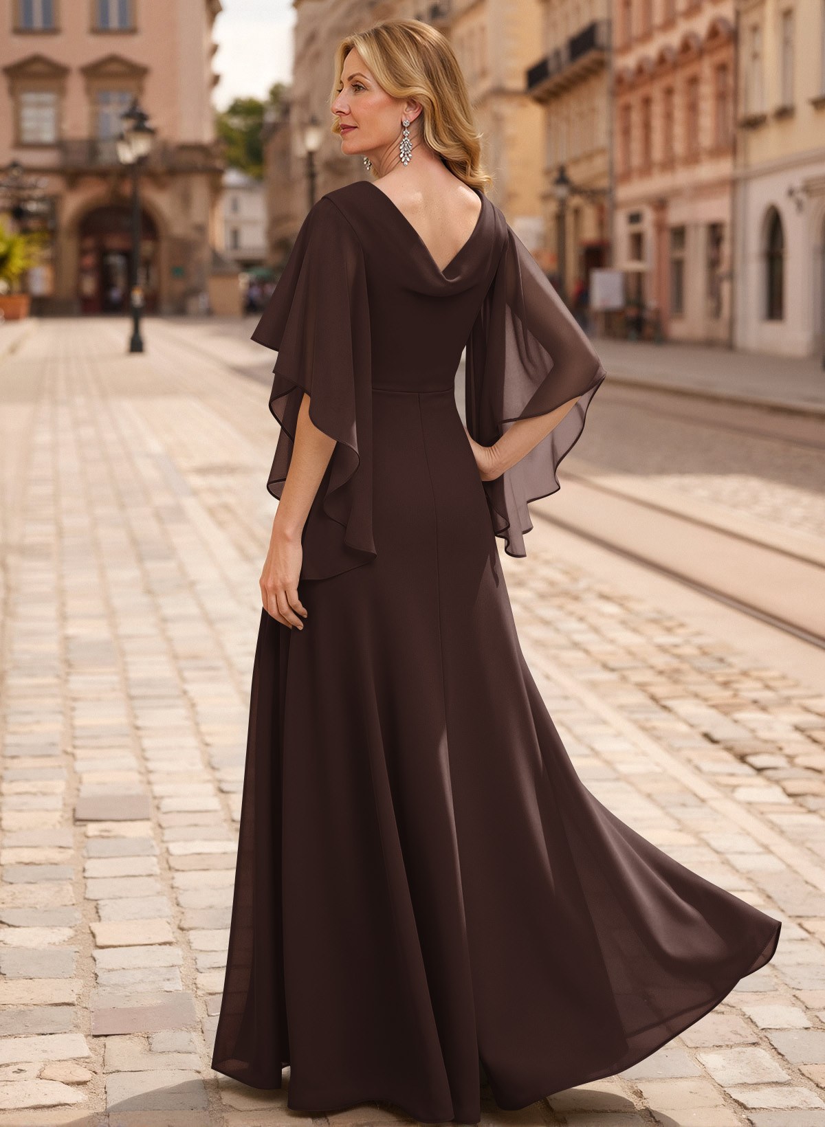 A-Line V-Neck 1/2 Sleeves Floor-Length Chiffon Mother Of The Bride Dresses With Appliques Lace