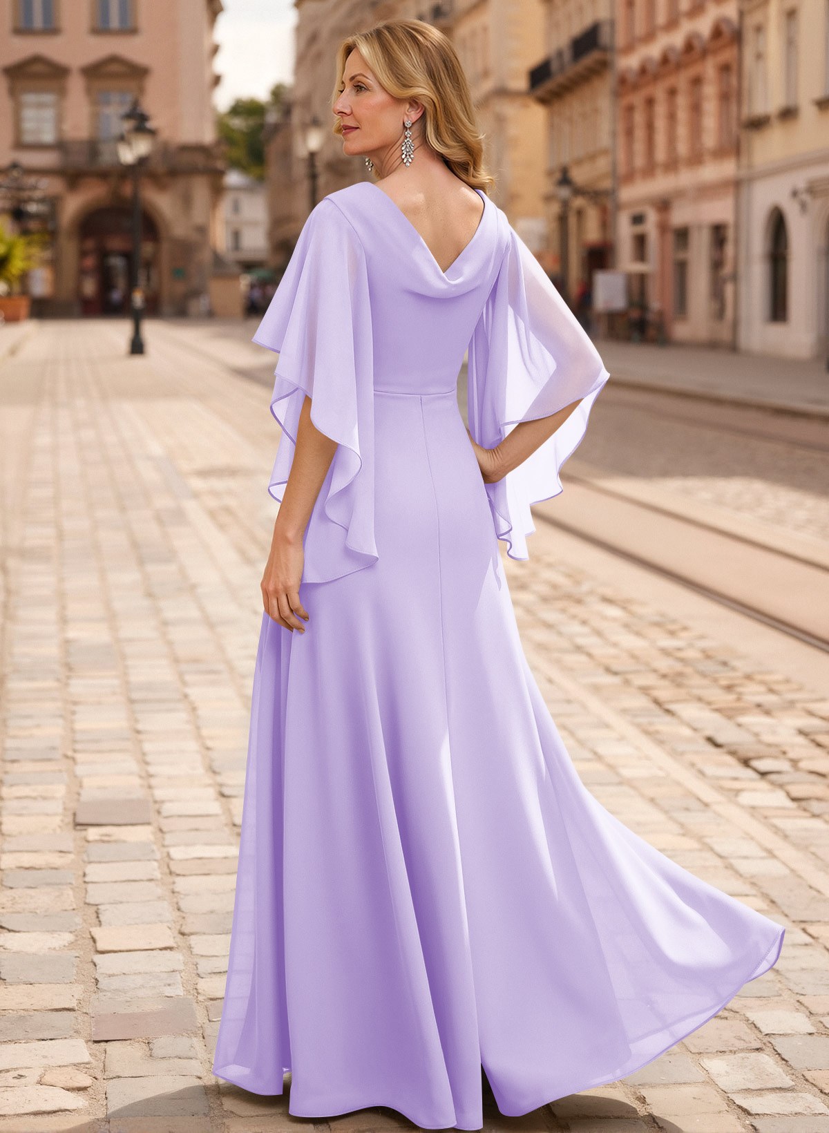 A-Line V-Neck 1/2 Sleeves Floor-Length Chiffon Mother Of The Bride Dresses With Appliques Lace