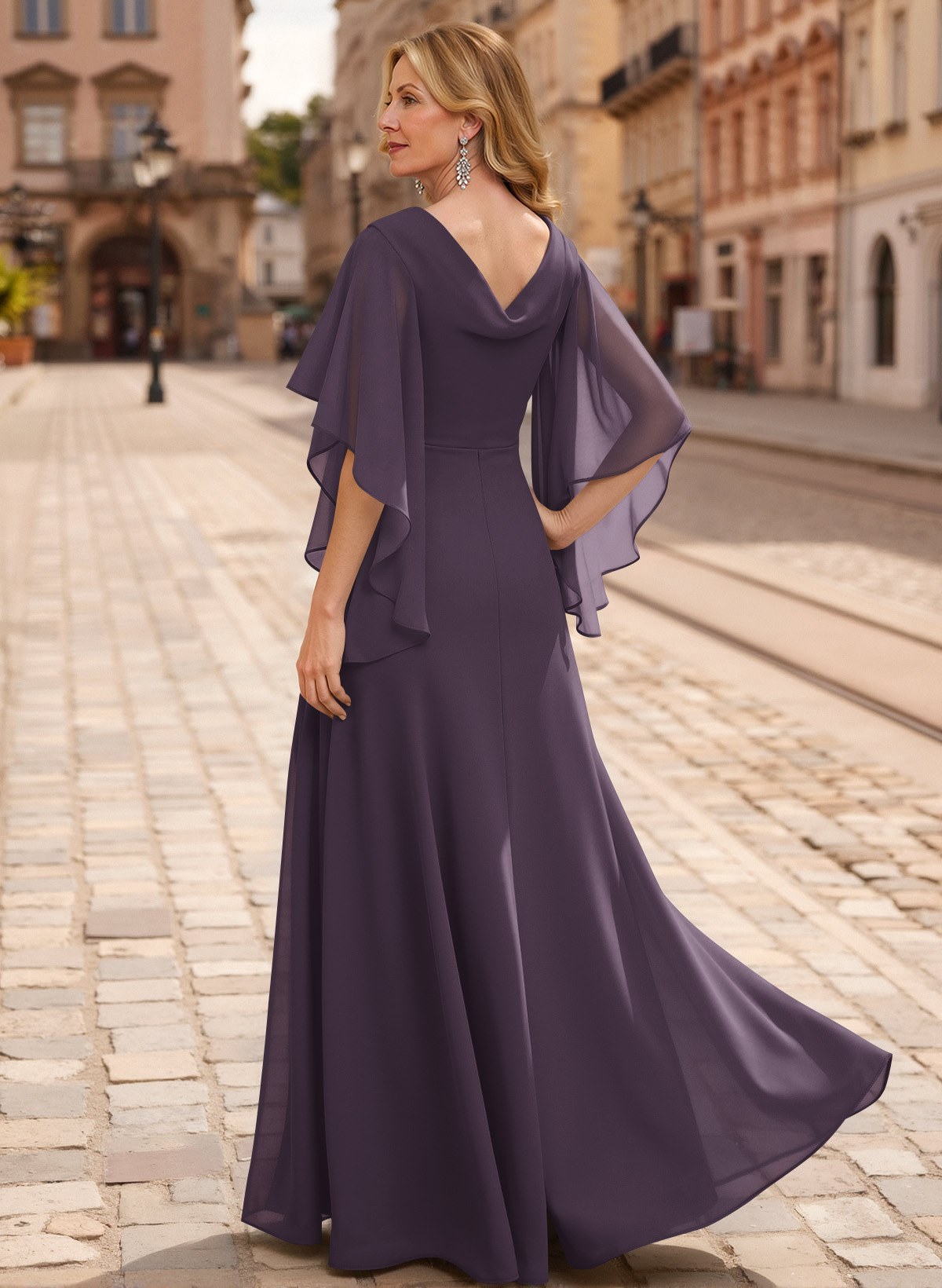 A-Line V-Neck 1/2 Sleeves Floor-Length Chiffon Mother Of The Bride Dresses With Appliques Lace