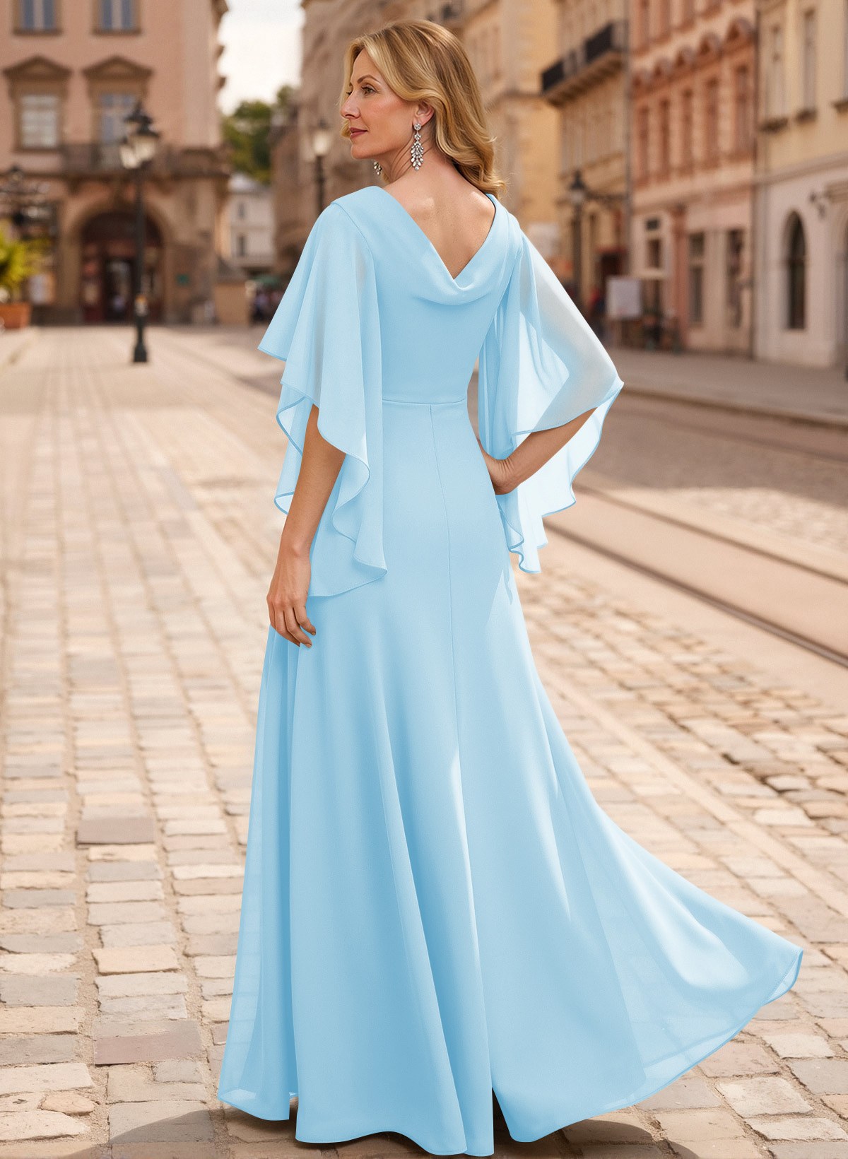 A-Line V-Neck 1/2 Sleeves Floor-Length Chiffon Mother Of The Bride Dresses With Appliques Lace