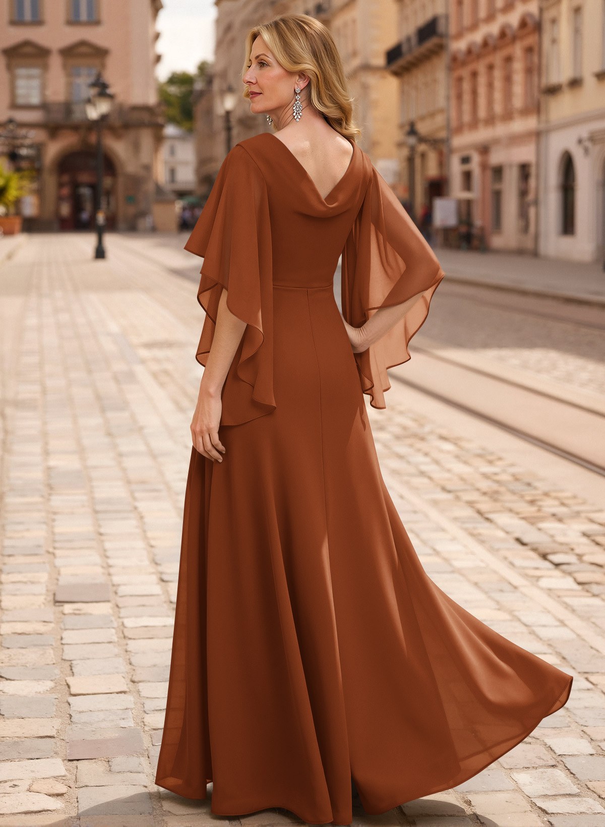 A-Line V-Neck 1/2 Sleeves Floor-Length Chiffon Mother Of The Bride Dresses With Appliques Lace