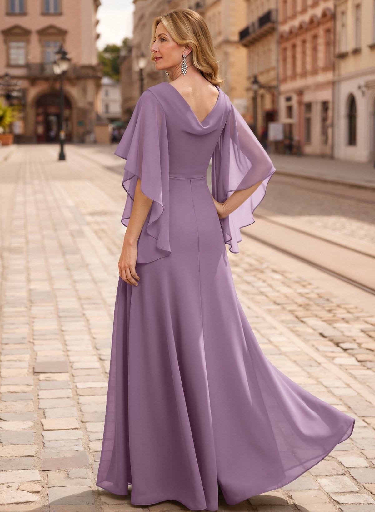 A-Line V-Neck 1/2 Sleeves Floor-Length Chiffon Mother Of The Bride Dresses With Appliques Lace
