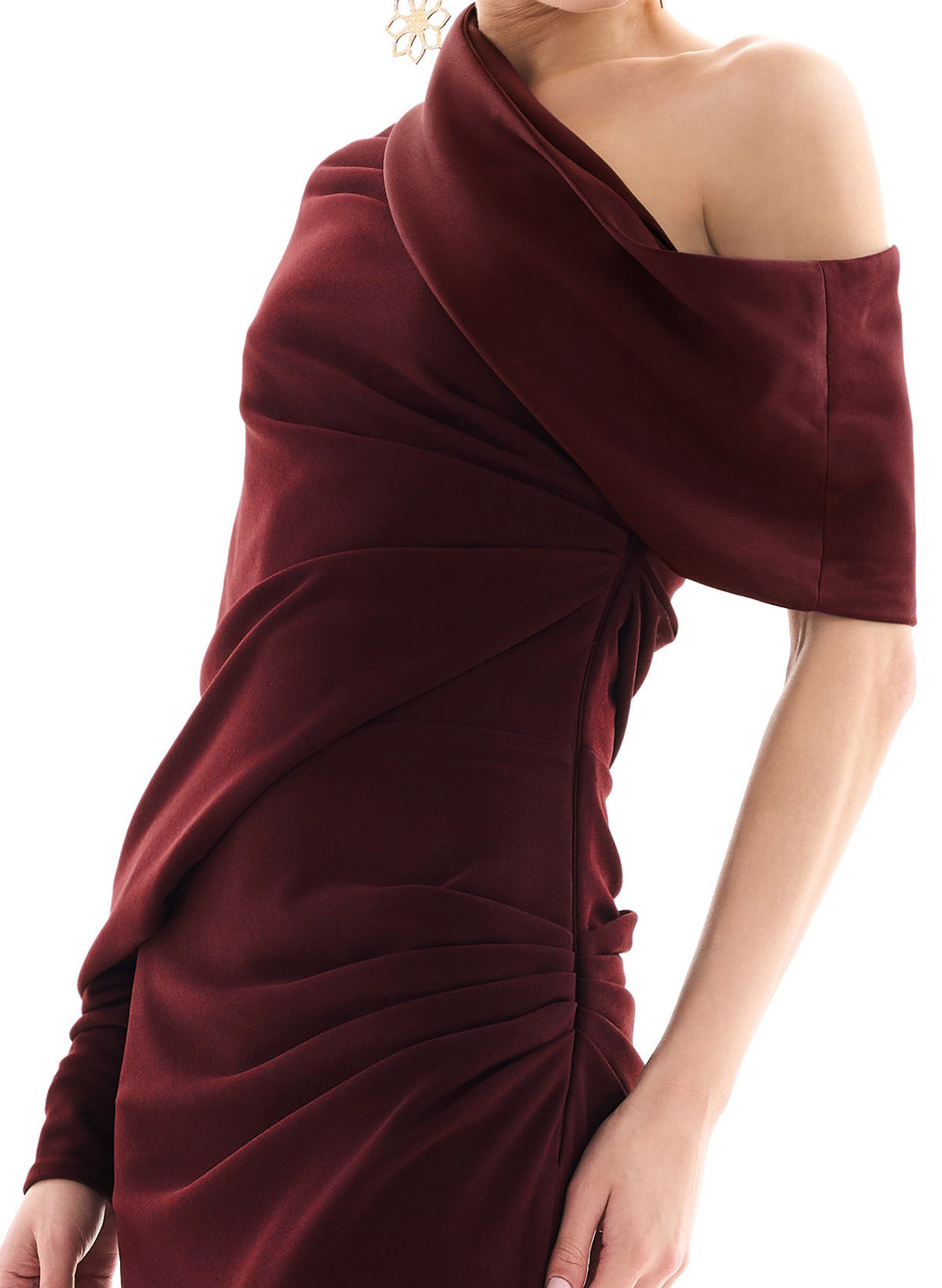 Elegant Sheath/Column Asymmetrical Long Sleeves Sweep Train Elastic Satin Evening Dresses, supplier image 2