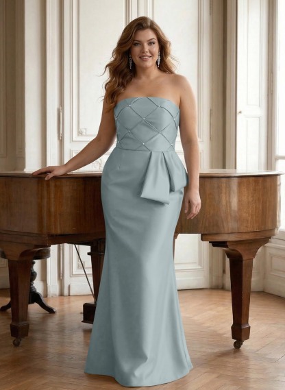 Flattering Beaded Strapless Ruched Waist Satin Mother Of The Bride Dresses, product image 16