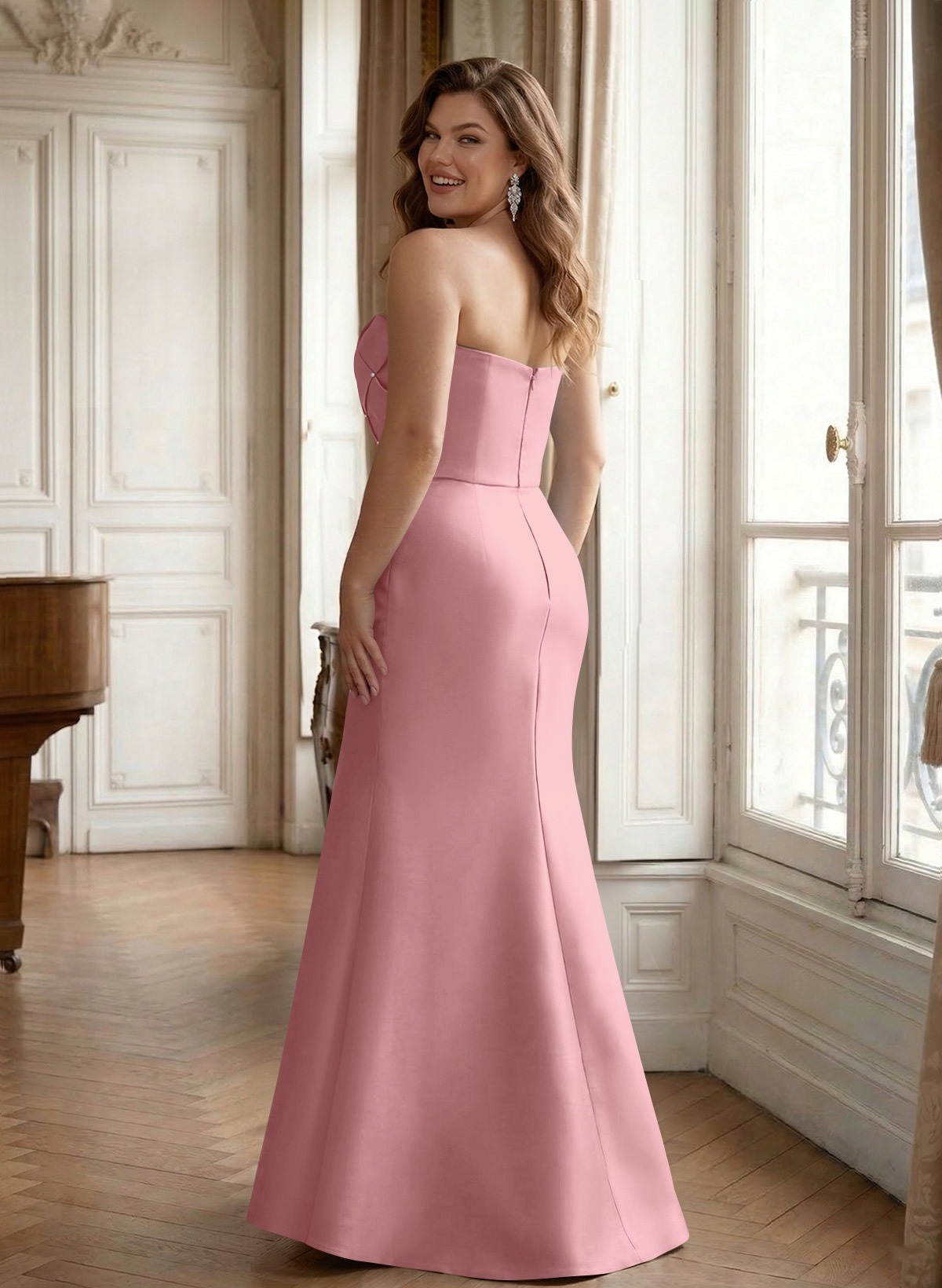 Flattering Beaded Strapless Ruched Waist Satin Mother Of The Bride Dresses, product image 39