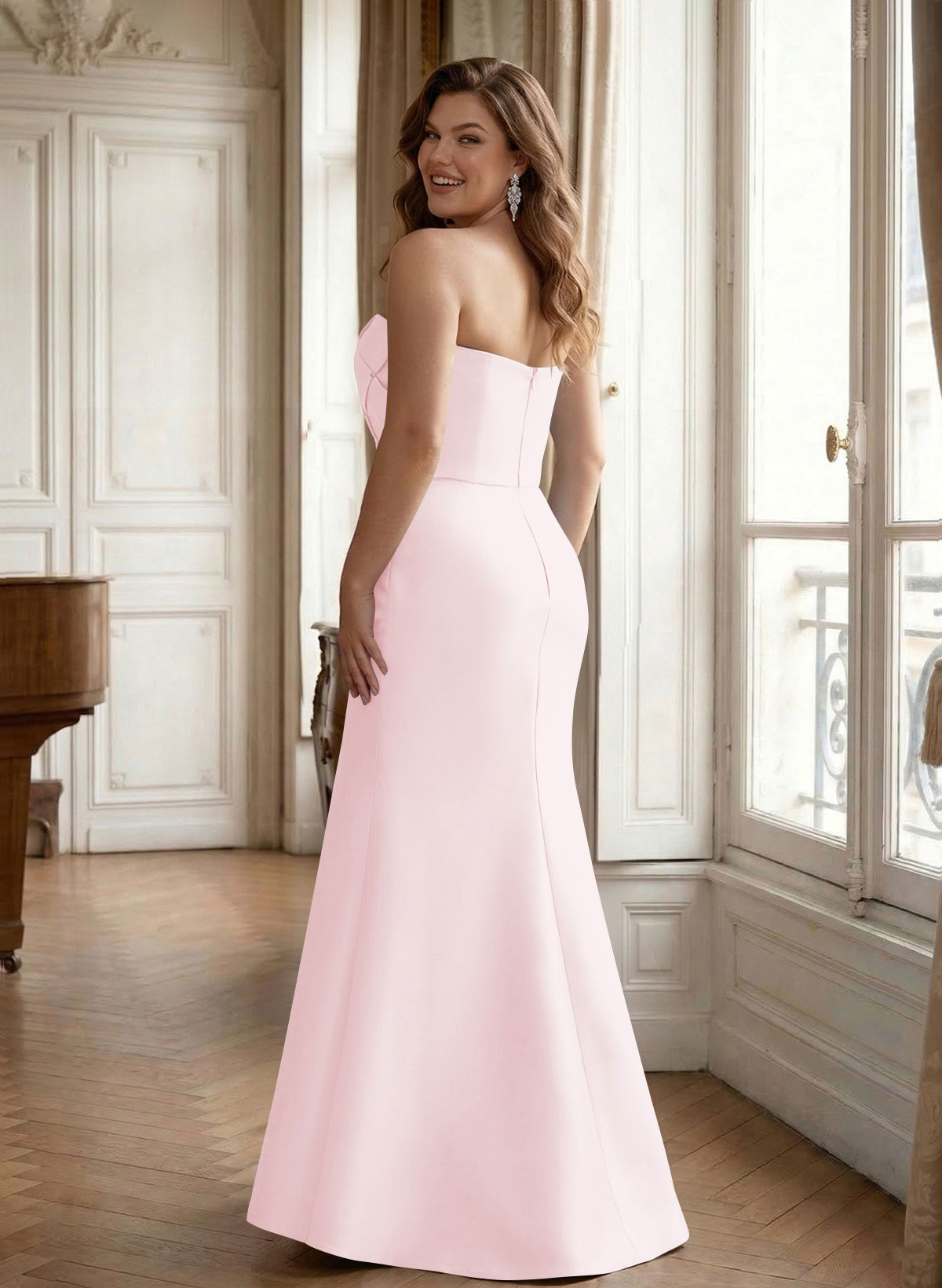 Flattering Beaded Strapless Ruched Waist Satin Mother Of The Bride Dresses, product image 45