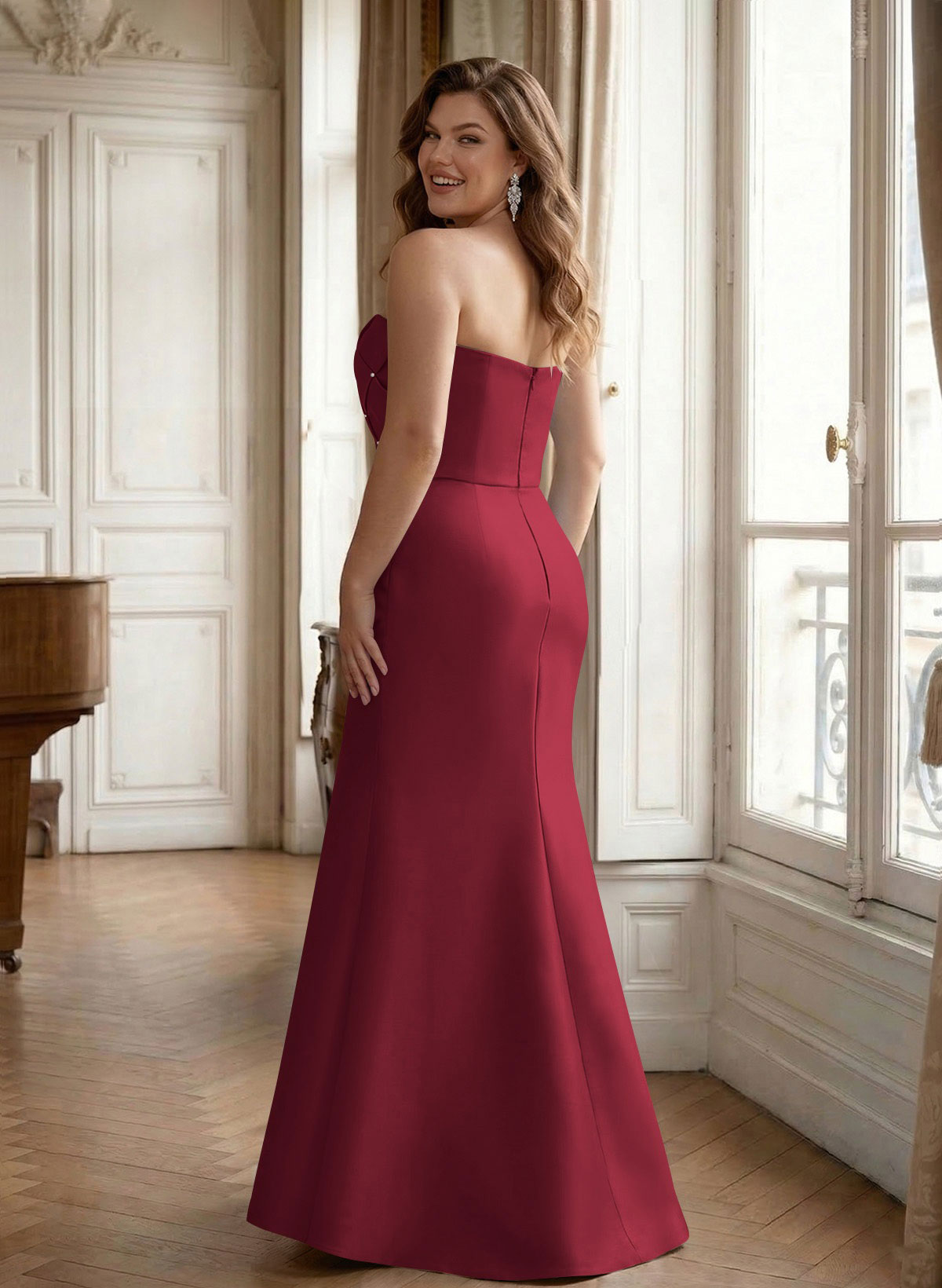 Flattering Beaded Strapless Ruched Waist Satin Mother Of The Bride Dresses, product image 51