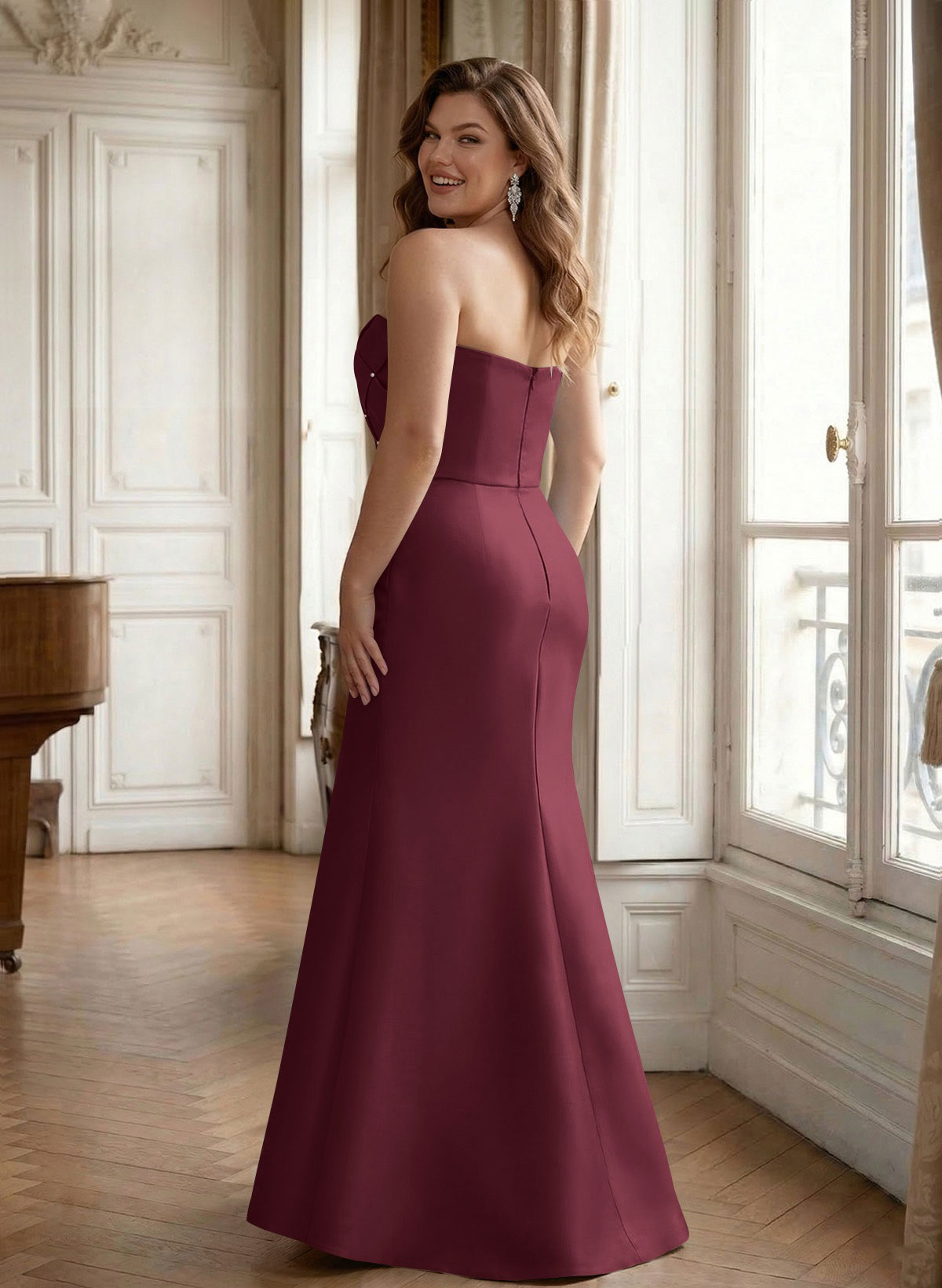 Flattering Beaded Strapless Ruched Waist Satin Mother Of The Bride Dresses, product image 53