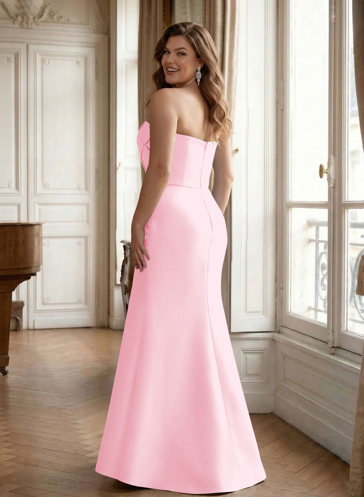 Flattering Beaded Strapless Ruched Waist Satin Mother Of The Bride Dresses, product image 47