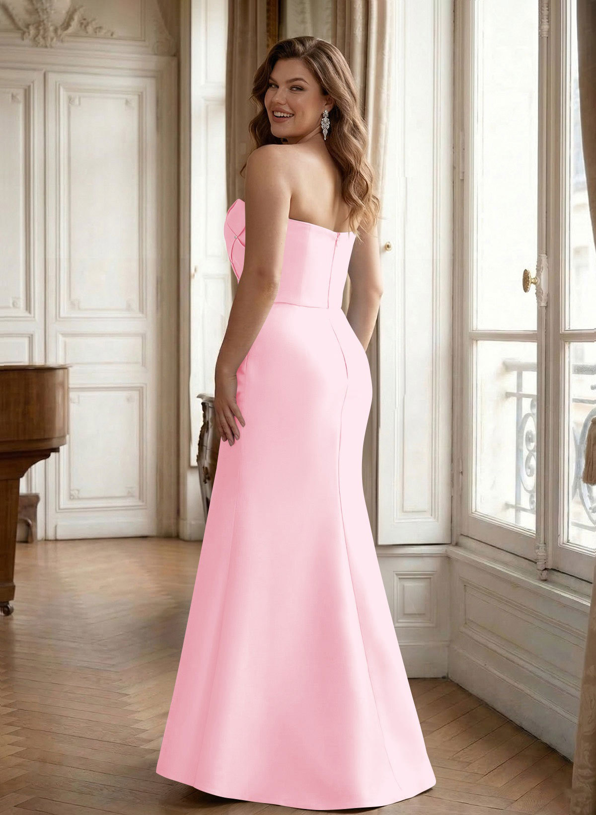 Flattering Beaded Strapless Ruched Waist Satin Mother Of The Bride Dresses, product image 47