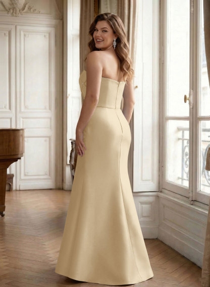 Flattering Beaded Strapless Ruched Waist Satin Mother Of The Bride Dresses, product image 5