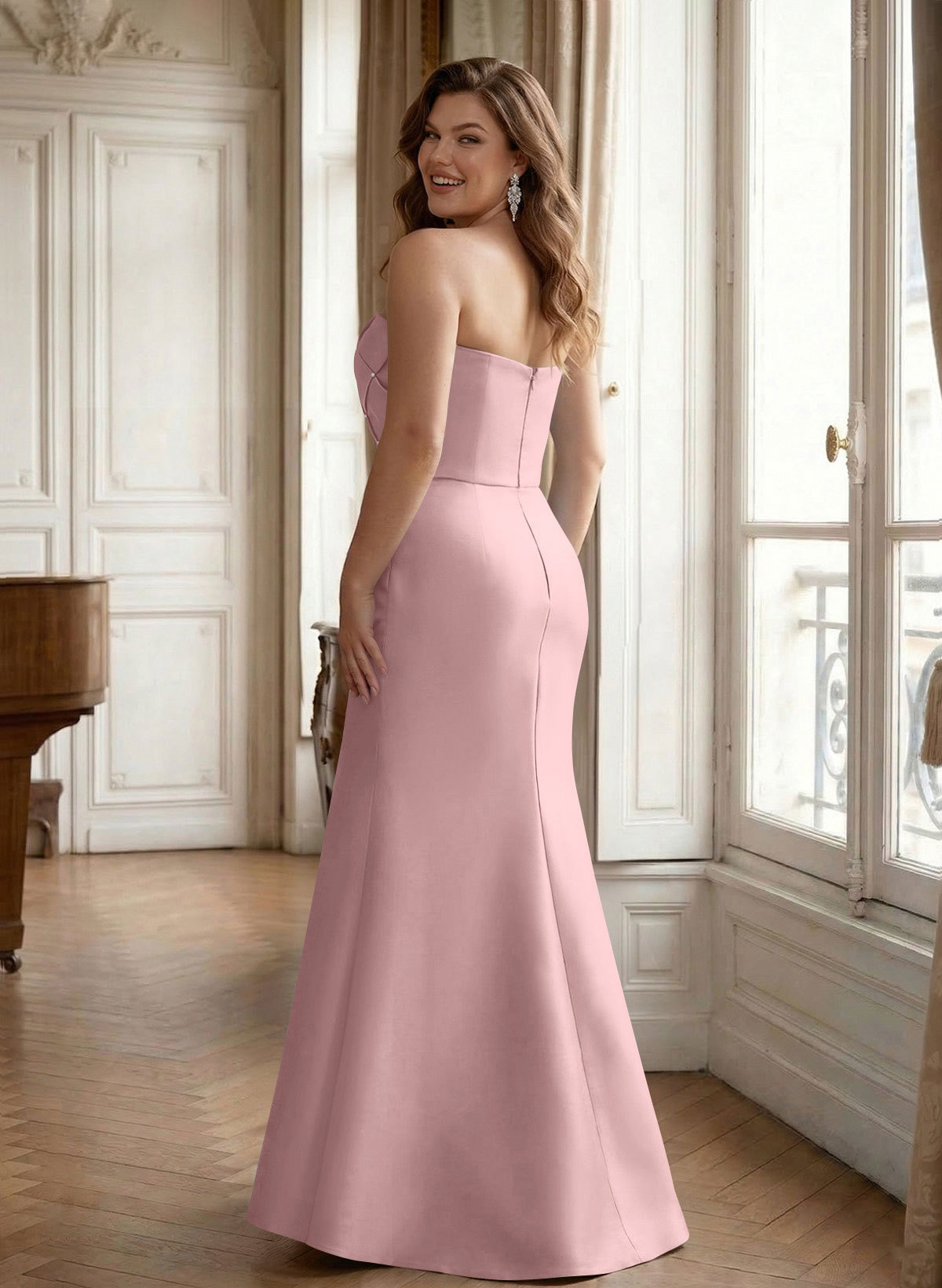 Flattering Beaded Strapless Ruched Waist Satin Mother Of The Bride Dresses, product image 35