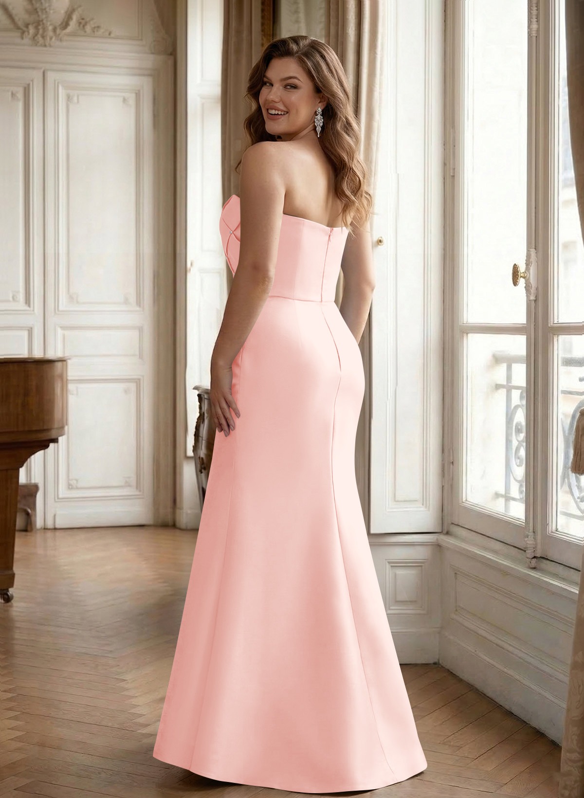 Flattering Beaded Strapless Ruched Waist Satin Mother Of The Bride Dresses, product image 37