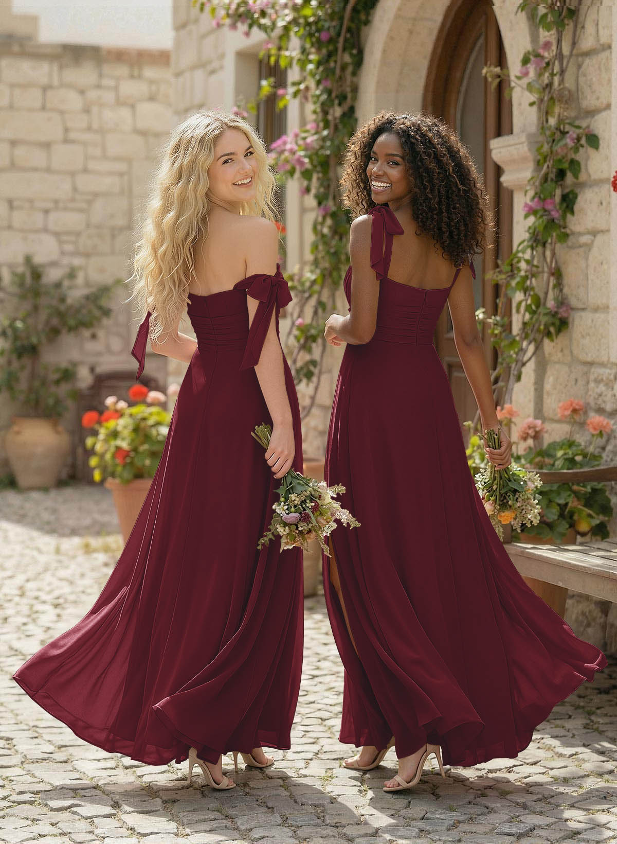 A-Line Square Neckline Sleeveless Floor-Length Chiffon Bridesmaid Dresses With Split Front, product image 58