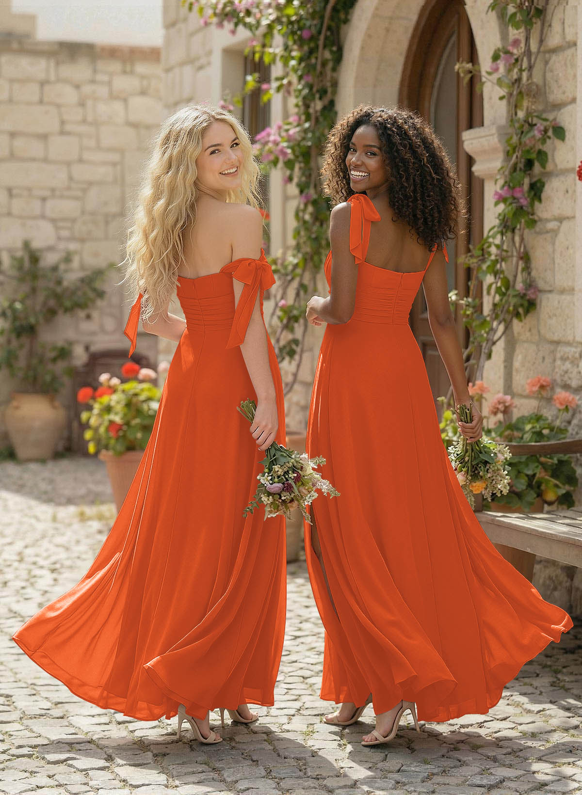 A-Line Square Neckline Sleeveless Floor-Length Chiffon Bridesmaid Dresses With Split Front, product image 246