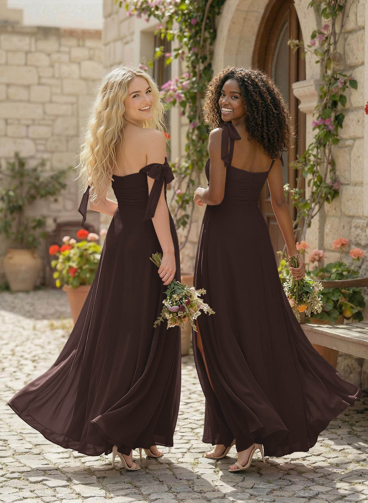 A-Line Square Neckline Sleeveless Floor-Length Chiffon Bridesmaid Dresses With Split Front, product image 214