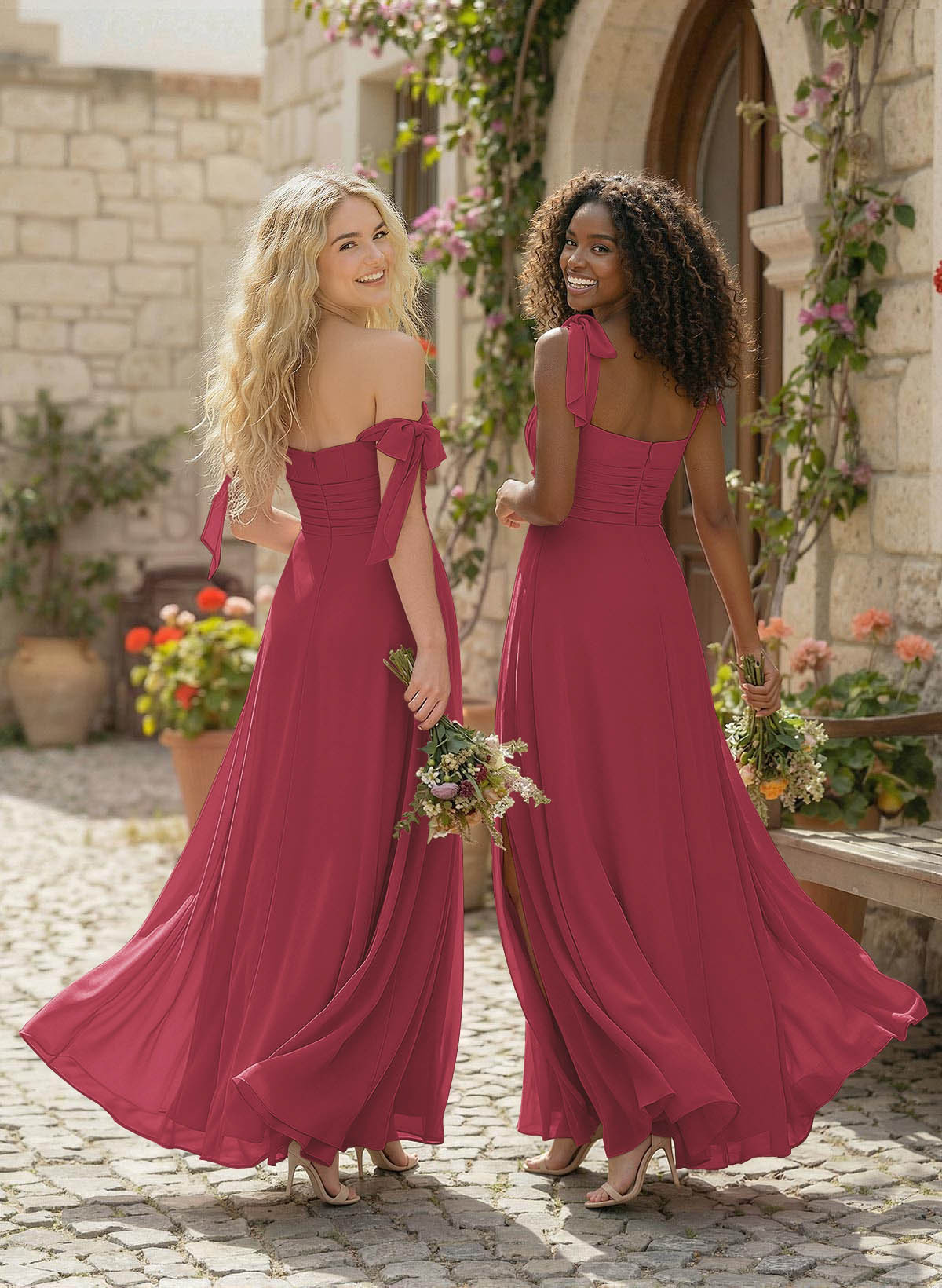 A-Line Square Neckline Sleeveless Floor-Length Chiffon Bridesmaid Dresses With Split Front, product image 62