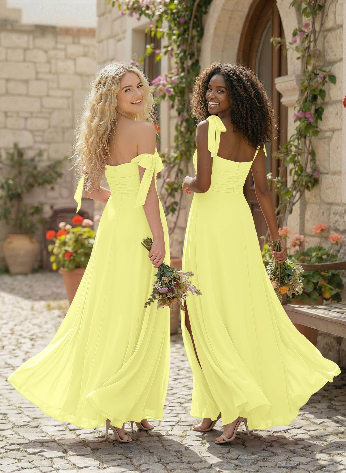 A-Line Square Neckline Sleeveless Floor-Length Chiffon Bridesmaid Dresses With Split Front, product image 198