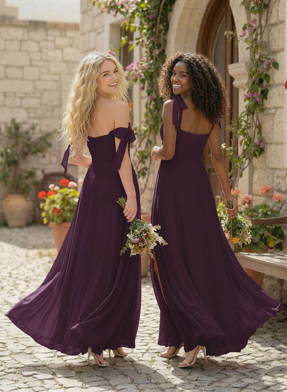 A-Line Square Neckline Sleeveless Floor-Length Chiffon Bridesmaid Dresses With Split Front, product image 138
