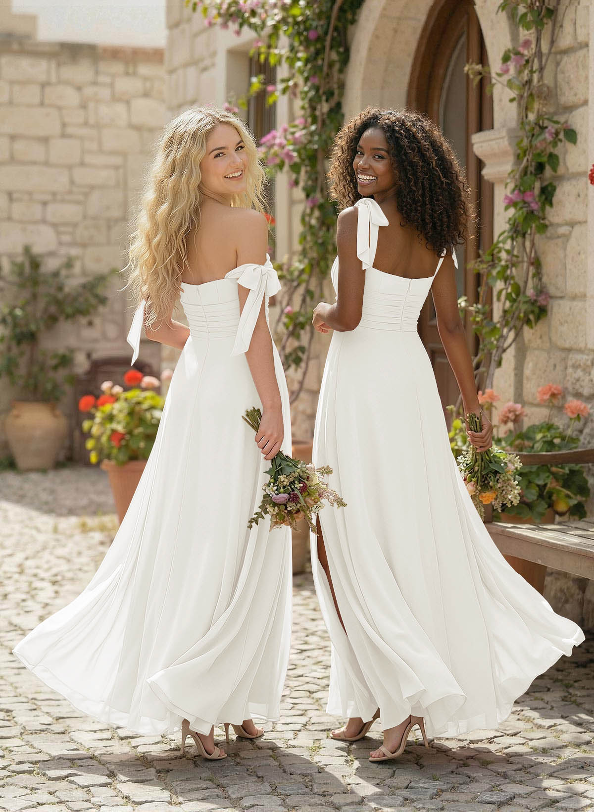 A-Line Square Neckline Sleeveless Floor-Length Chiffon Bridesmaid Dresses With Split Front, product image 218