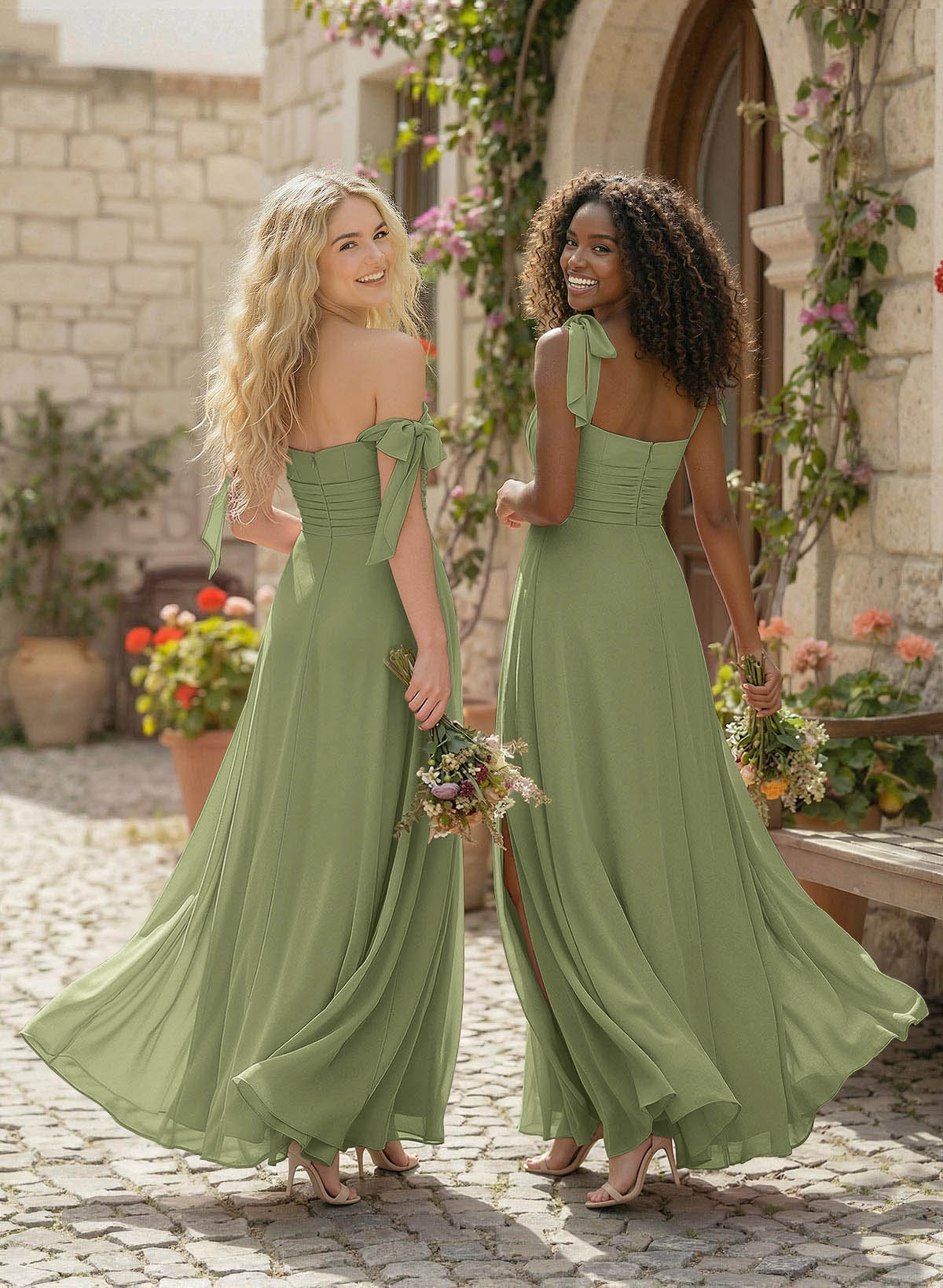 A-Line Square Neckline Sleeveless Floor-Length Chiffon Bridesmaid Dresses With Split Front, product image 238