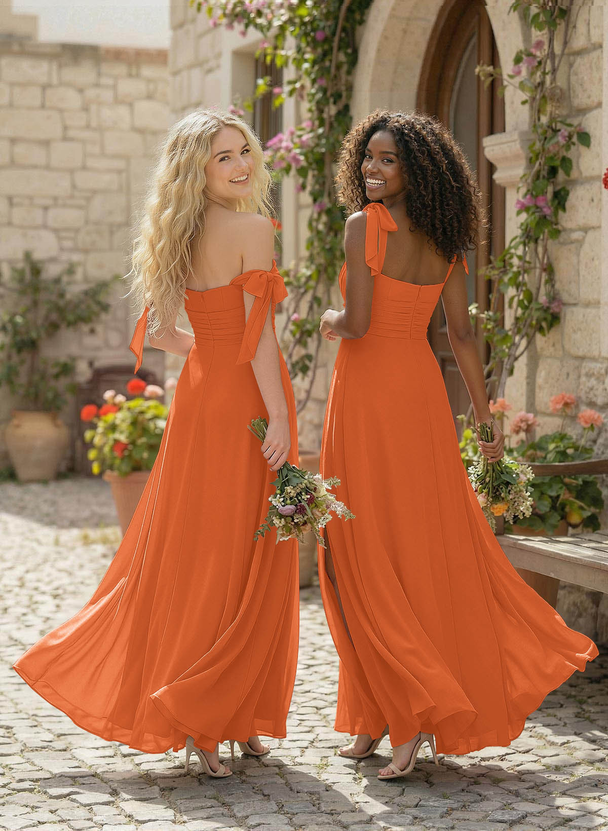 A-Line Square Neckline Sleeveless Floor-Length Chiffon Bridesmaid Dresses With Split Front, product image 206