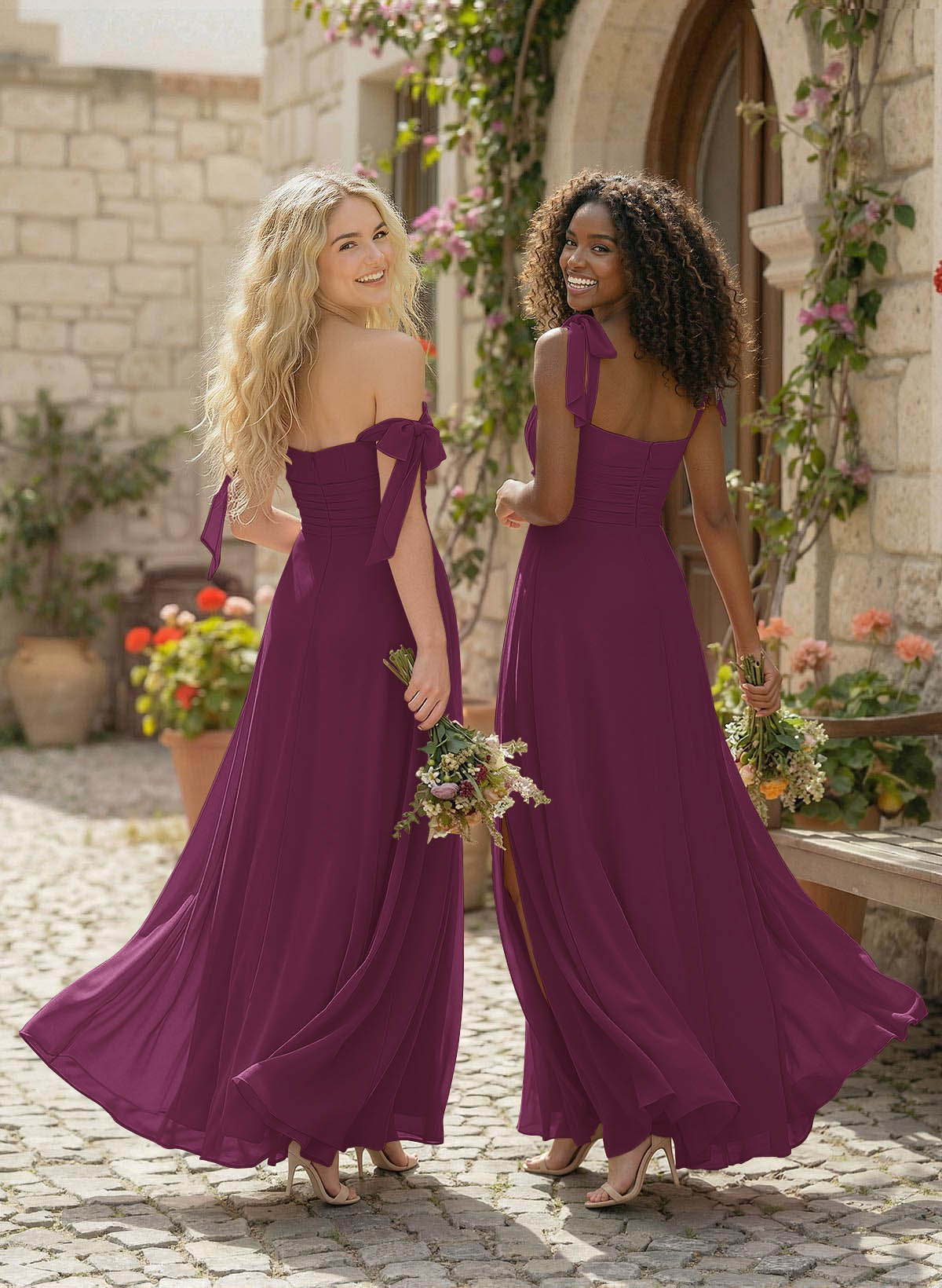 A-Line Square Neckline Sleeveless Floor-Length Chiffon Bridesmaid Dresses With Split Front, product image 142