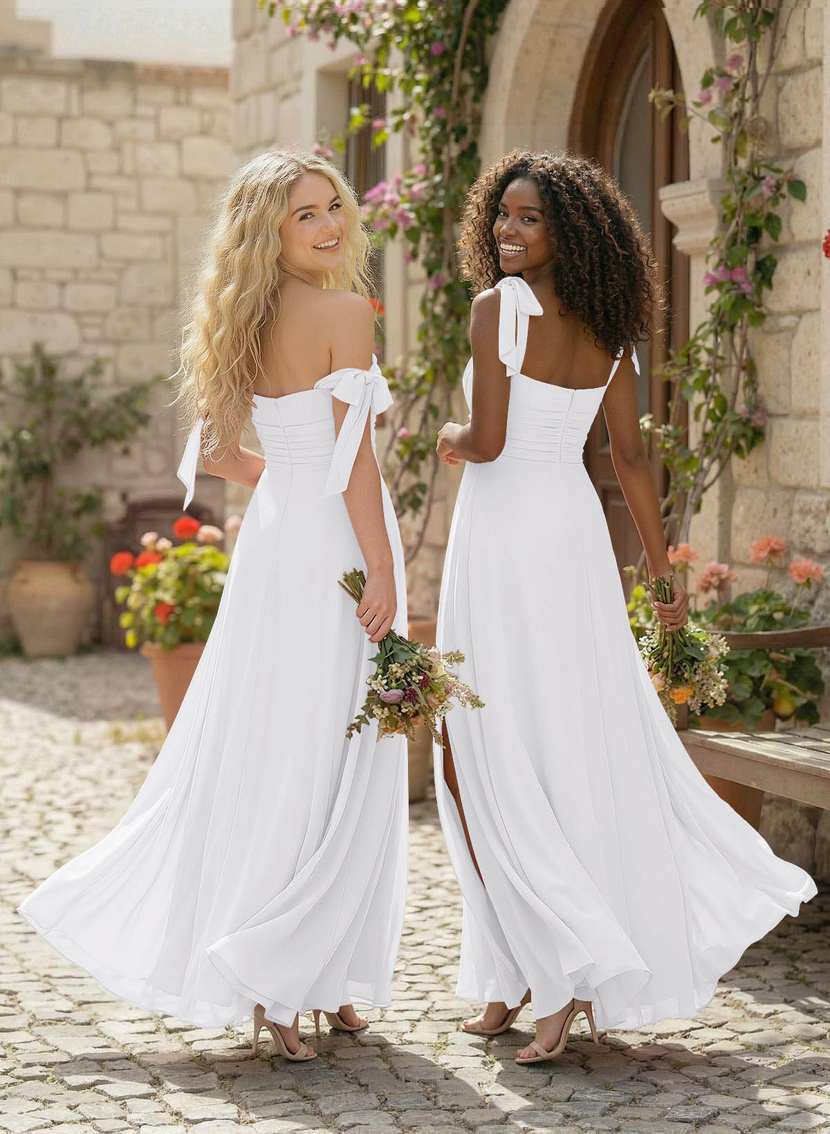 A-Line Square Neckline Sleeveless Floor-Length Chiffon Bridesmaid Dresses With Split Front, product image 222