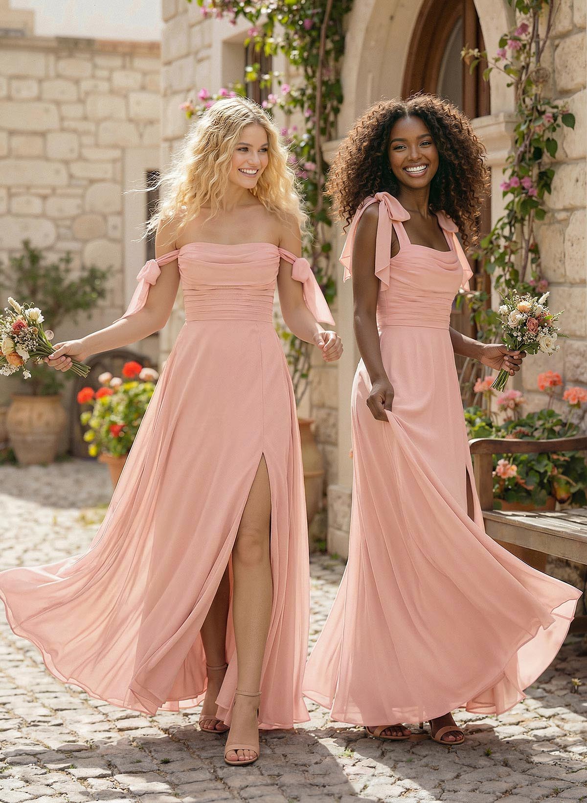 A-Line Square Neckline Sleeveless Floor-Length Chiffon Bridesmaid Dresses With Split Front, product image 1