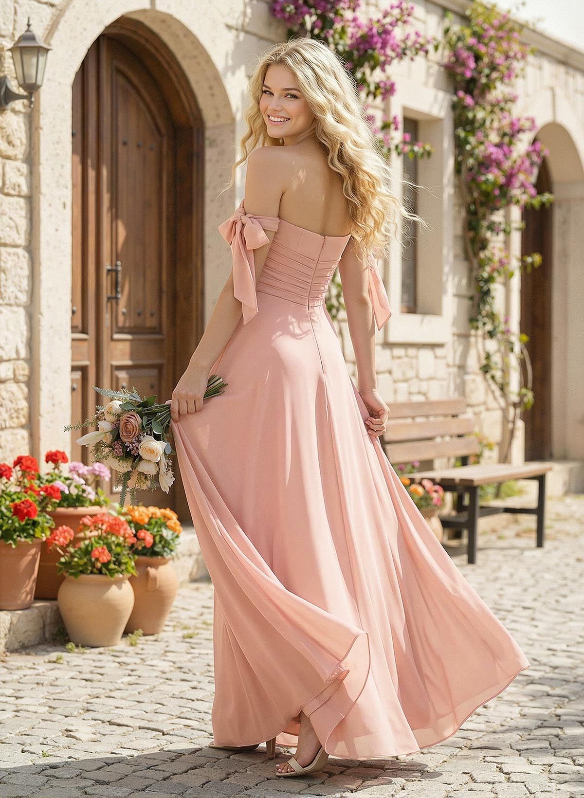 A-Line Square Neckline Sleeveless Floor-Length Chiffon Bridesmaid Dresses With Split Front, product image 4
