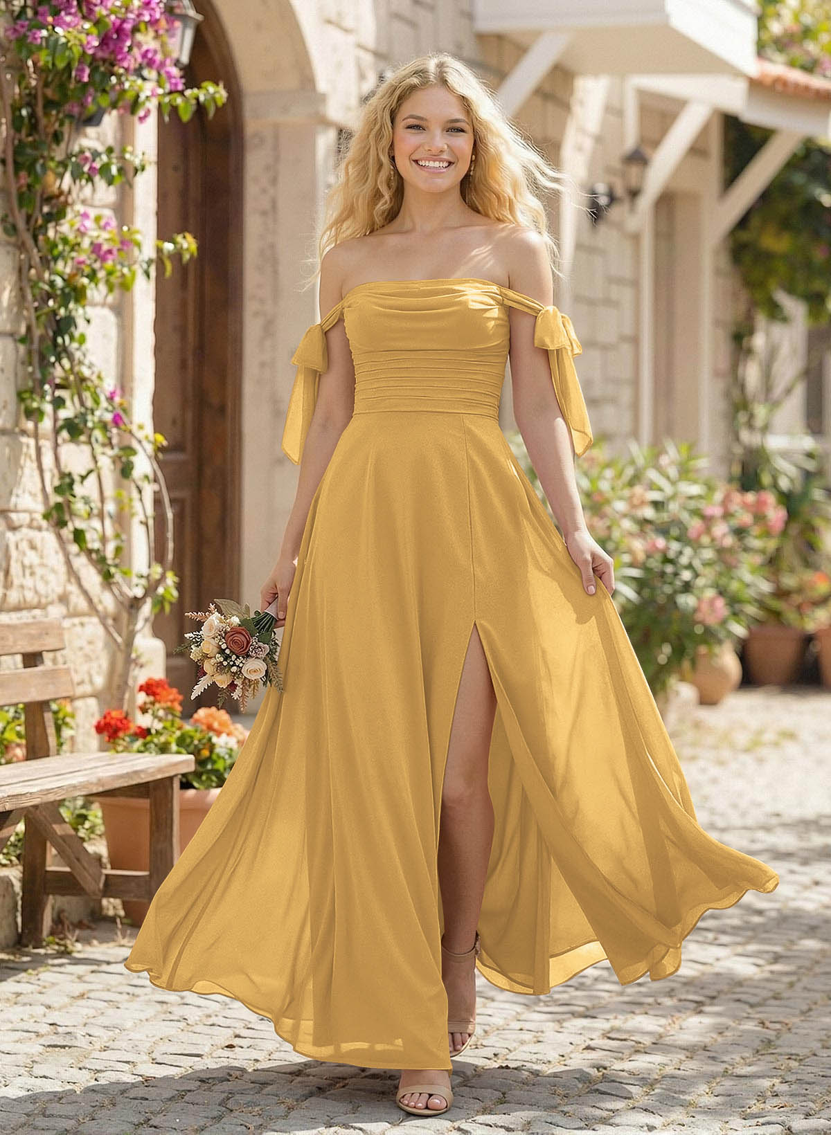 A-Line Square Neckline Sleeveless Floor-Length Chiffon Bridesmaid Dresses With Split Front, product image 203