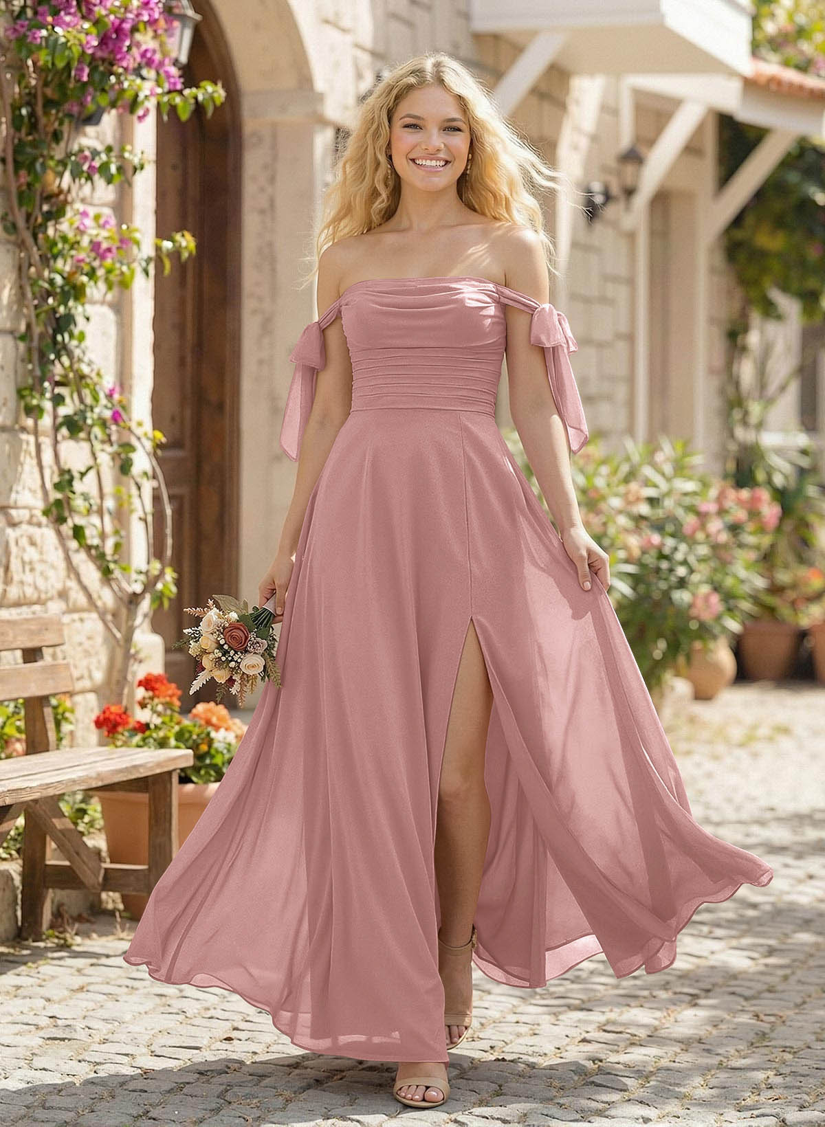 A-Line Square Neckline Sleeveless Floor-Length Chiffon Bridesmaid Dresses With Split Front, product image 115