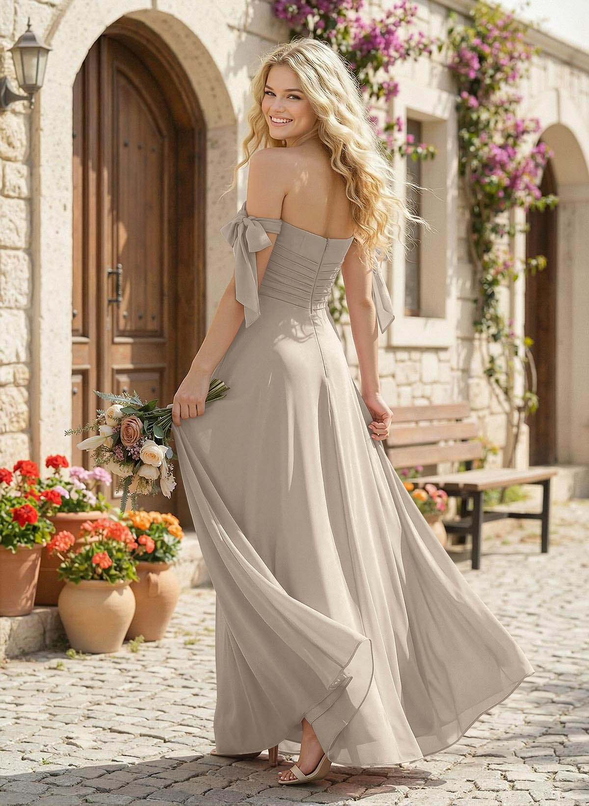 A-Line Square Neckline Sleeveless Floor-Length Chiffon Bridesmaid Dresses With Split Front, product image 244