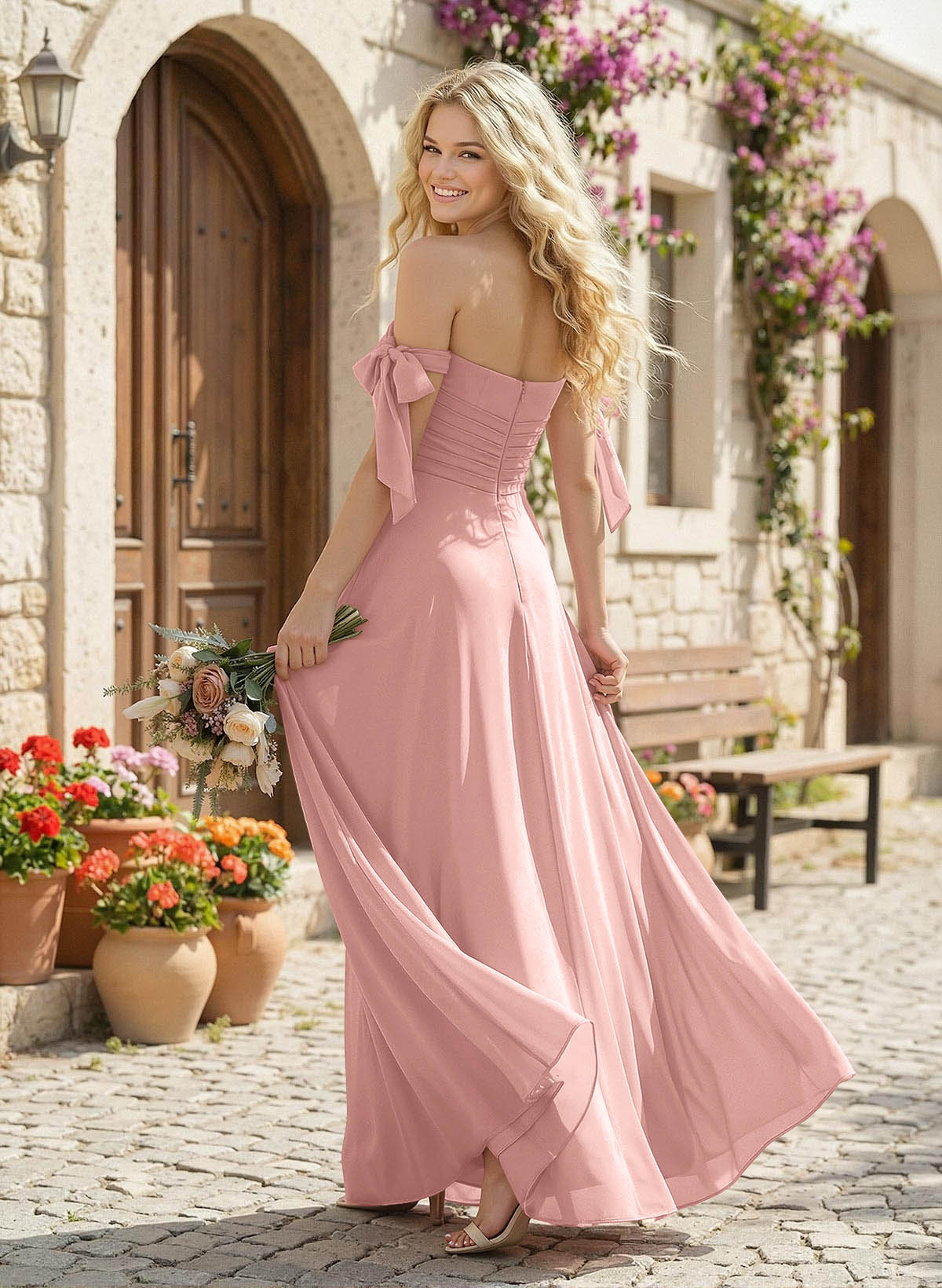 A-Line Square Neckline Sleeveless Floor-Length Chiffon Bridesmaid Dresses With Split Front, product image 88