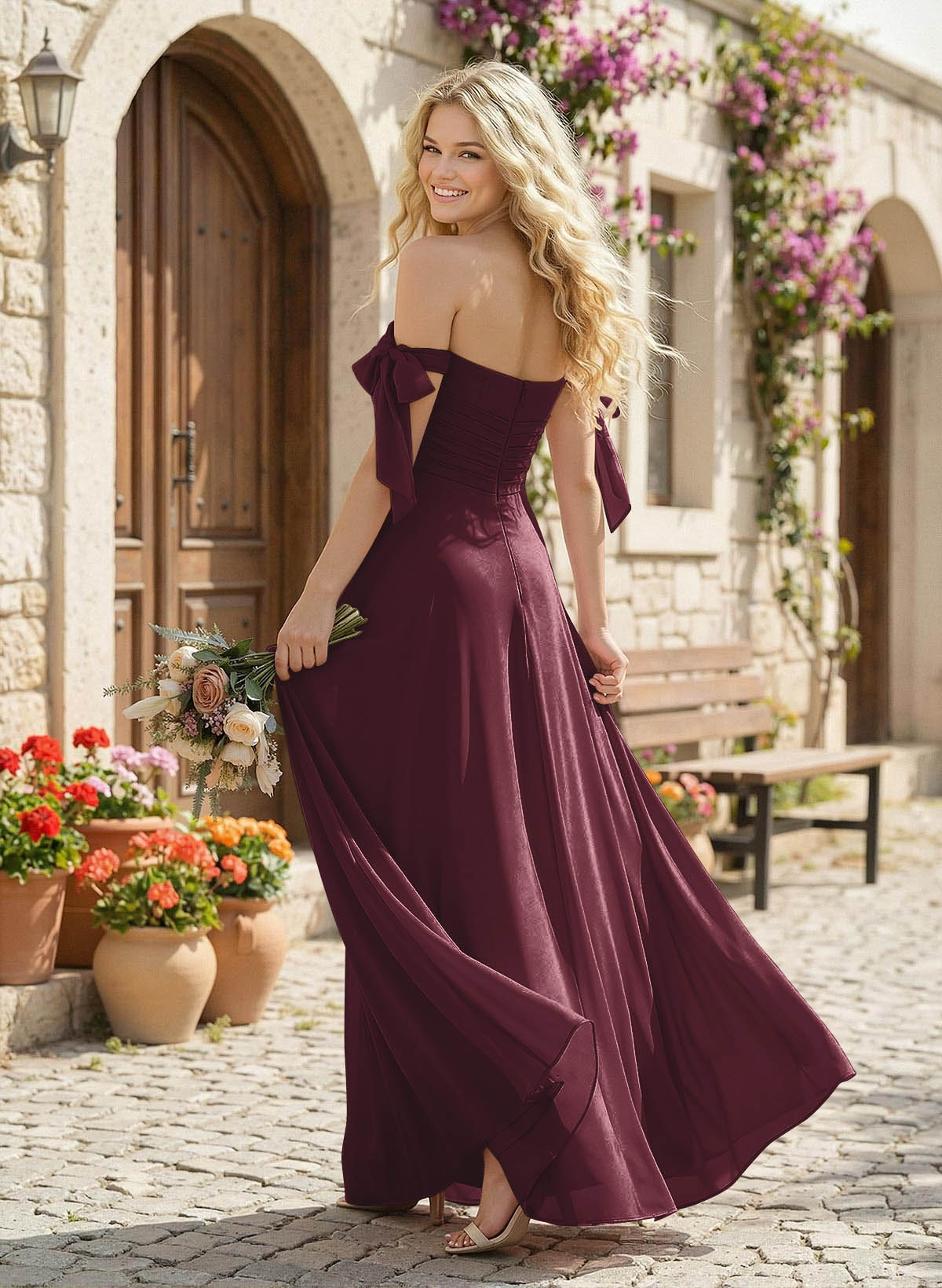 A-Line Square Neckline Sleeveless Floor-Length Chiffon Bridesmaid Dresses With Split Front, product image 56