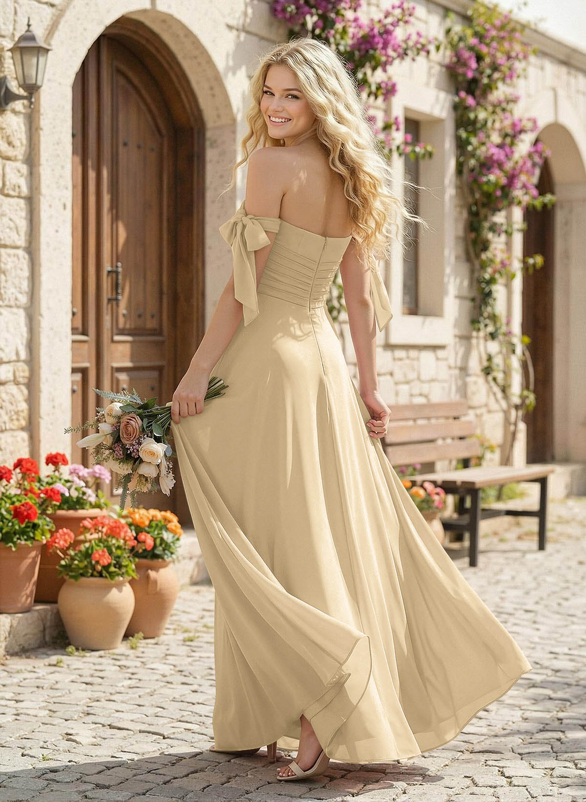 A-Line Square Neckline Sleeveless Floor-Length Chiffon Bridesmaid Dresses With Split Front, product image 192
