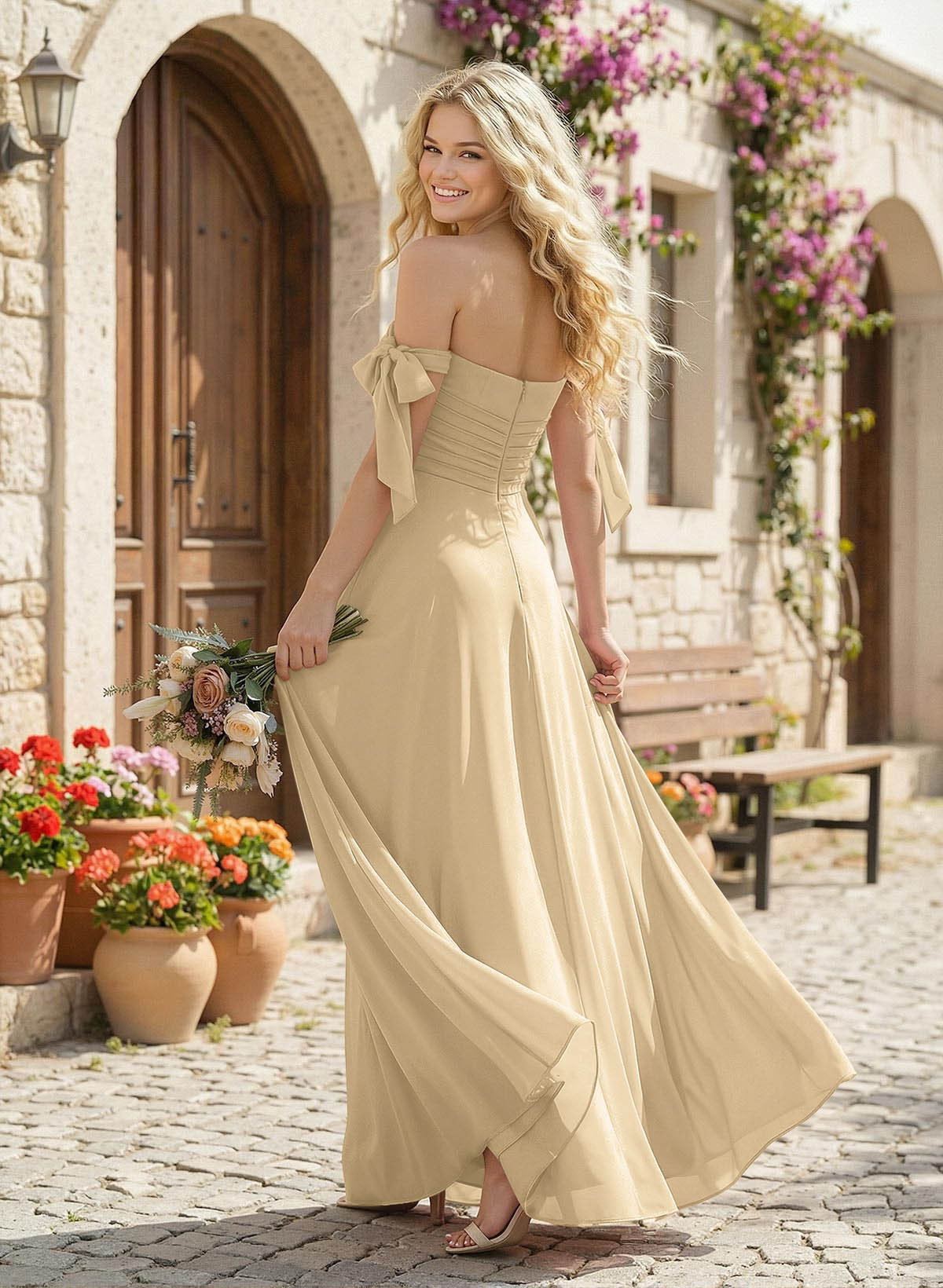 A-Line Square Neckline Sleeveless Floor-Length Chiffon Bridesmaid Dresses With Split Front, product image 192