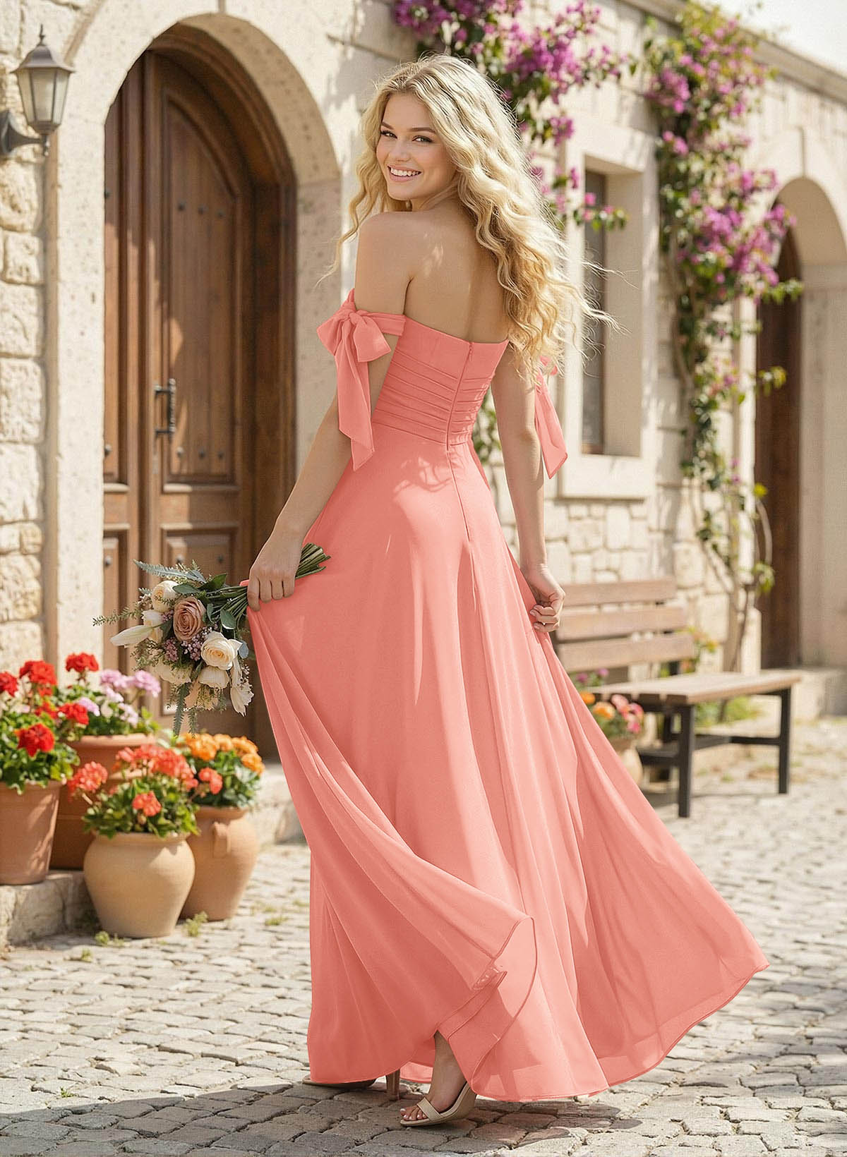 A-Line Square Neckline Sleeveless Floor-Length Chiffon Bridesmaid Dresses With Split Front, product image 96