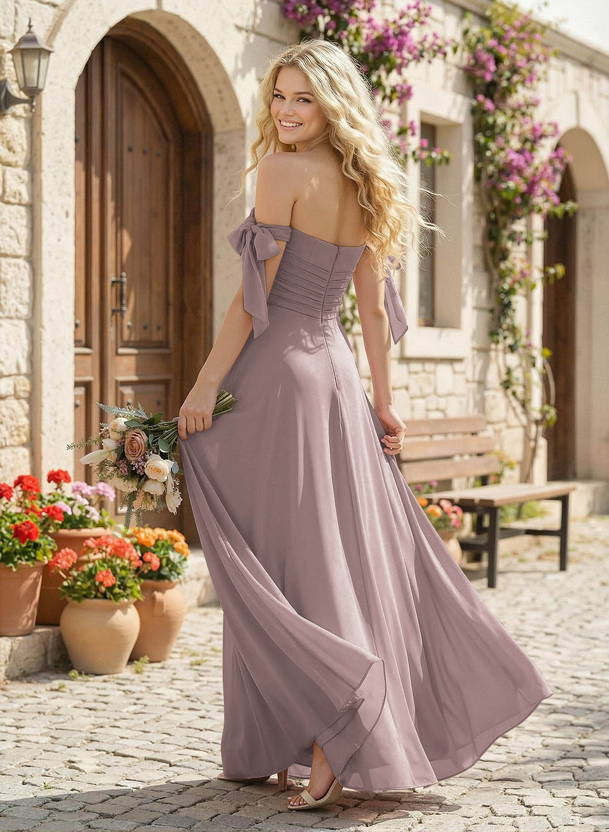 A-Line Square Neckline Sleeveless Floor-Length Chiffon Bridesmaid Dresses With Split Front, product image 108