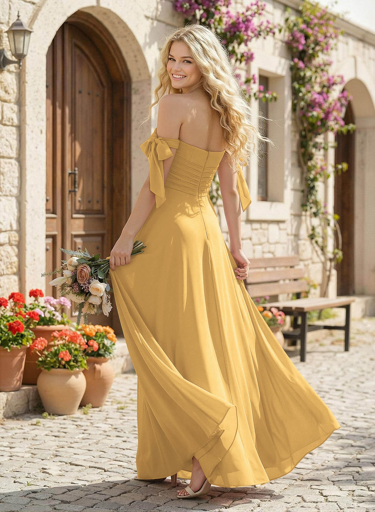 A-Line Square Neckline Sleeveless Floor-Length Chiffon Bridesmaid Dresses With Split Front, product image 204