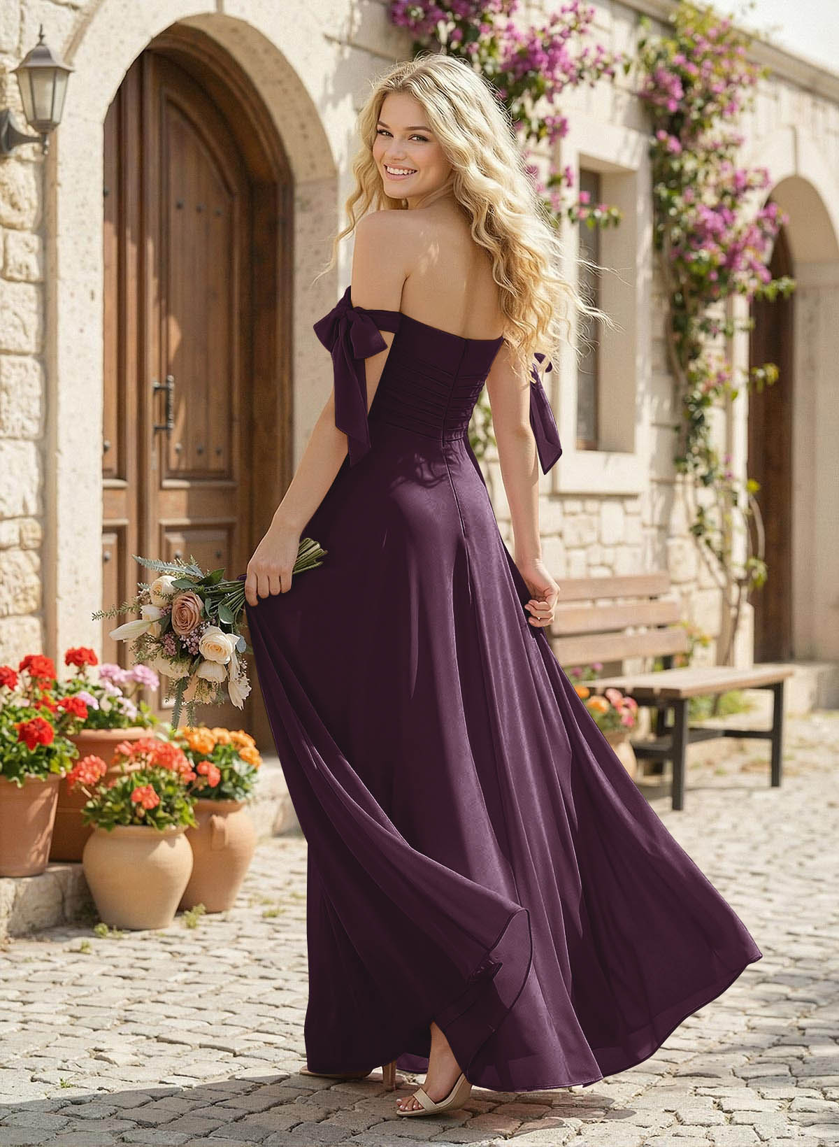 A-Line Square Neckline Sleeveless Floor-Length Chiffon Bridesmaid Dresses With Split Front, product image 140