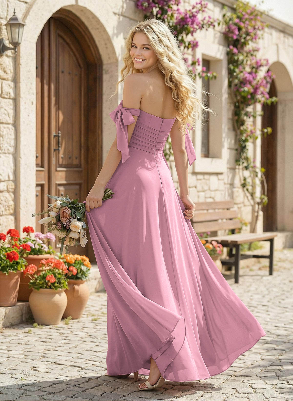 A-Line Square Neckline Sleeveless Floor-Length Chiffon Bridesmaid Dresses With Split Front, product image 120