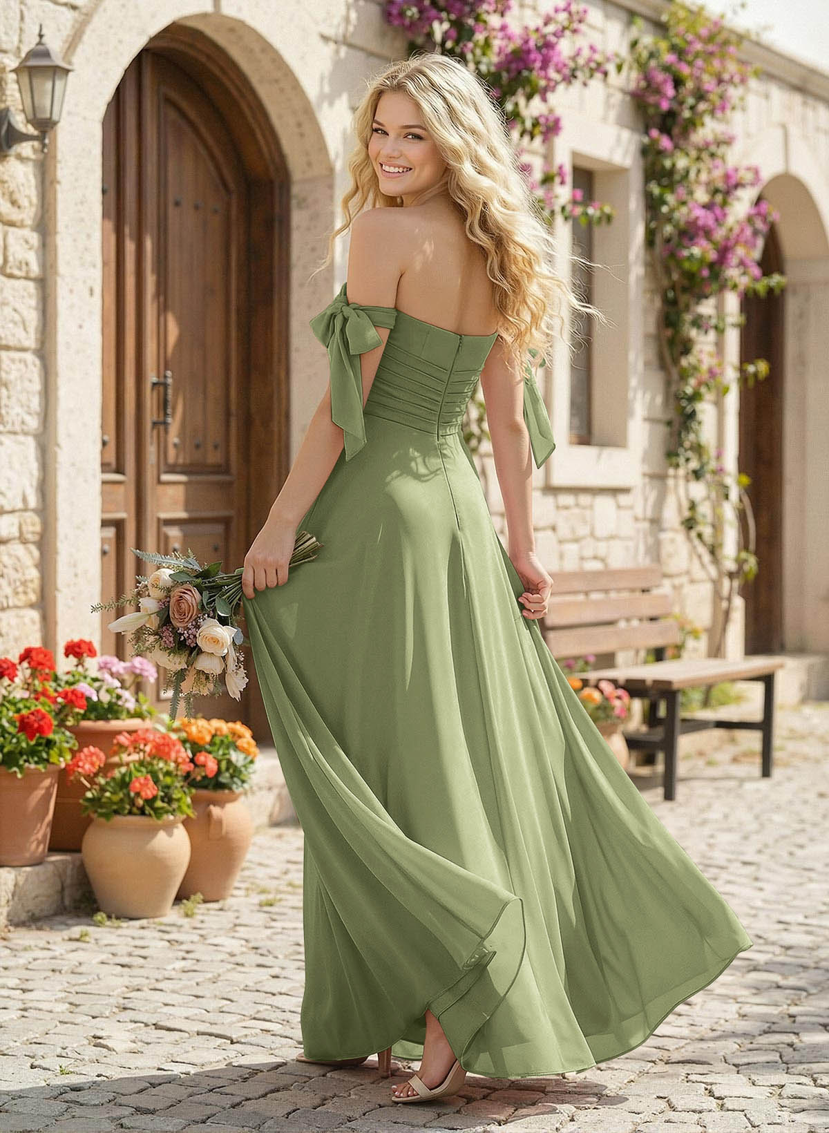 A-Line Square Neckline Sleeveless Floor-Length Chiffon Bridesmaid Dresses With Split Front, product image 240
