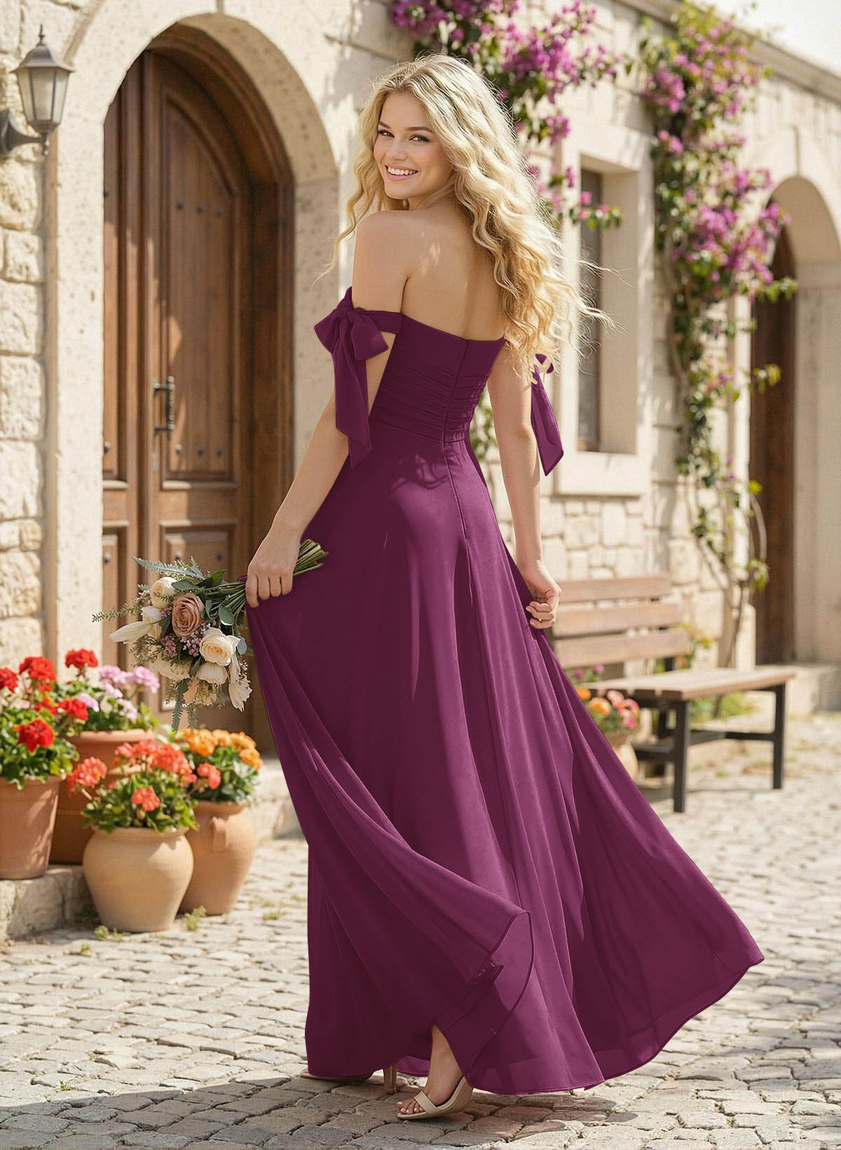 A-Line Square Neckline Sleeveless Floor-Length Chiffon Bridesmaid Dresses With Split Front, product image 144