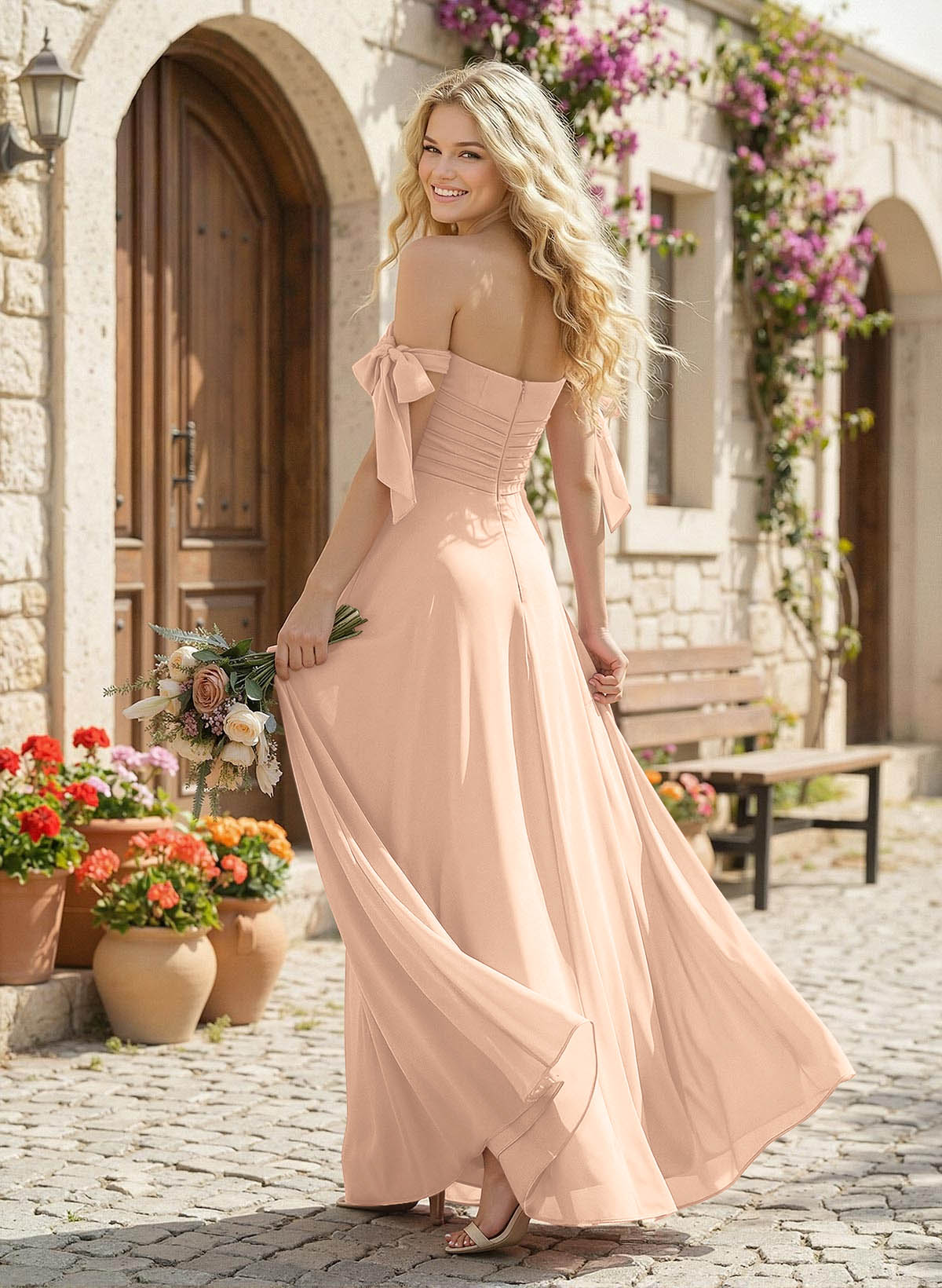 A-Line Square Neckline Sleeveless Floor-Length Chiffon Bridesmaid Dresses With Split Front, product image 252