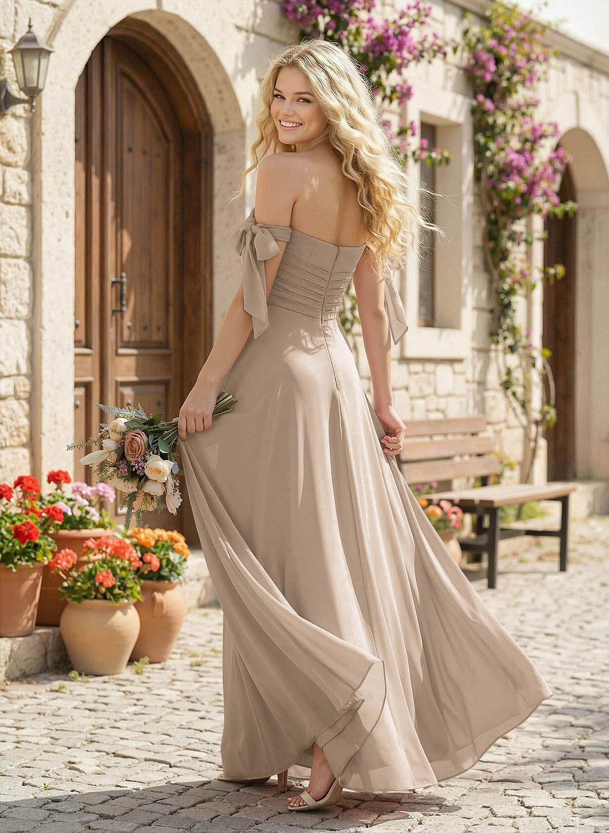 A-Line Square Neckline Sleeveless Floor-Length Chiffon Bridesmaid Dresses With Split Front, product image 196