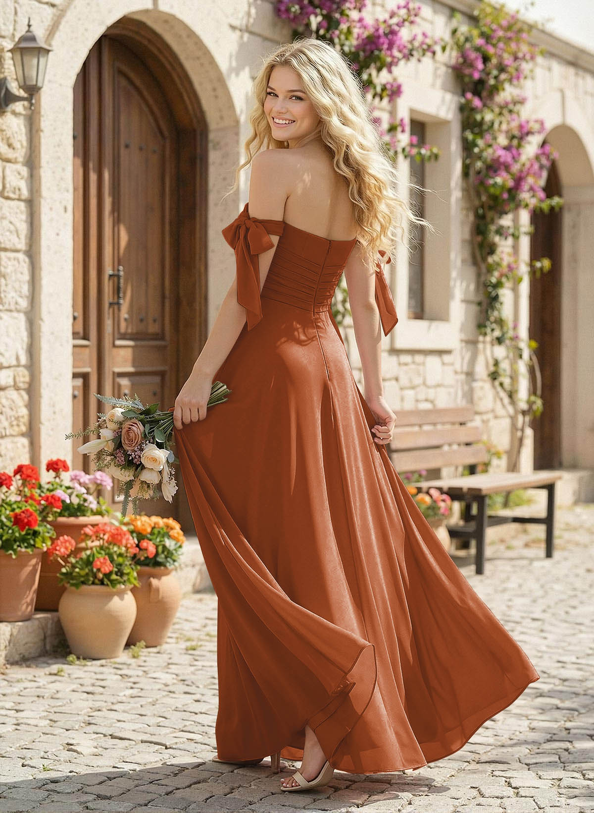 A-Line Square Neckline Sleeveless Floor-Length Chiffon Bridesmaid Dresses With Split Front, product image 268
