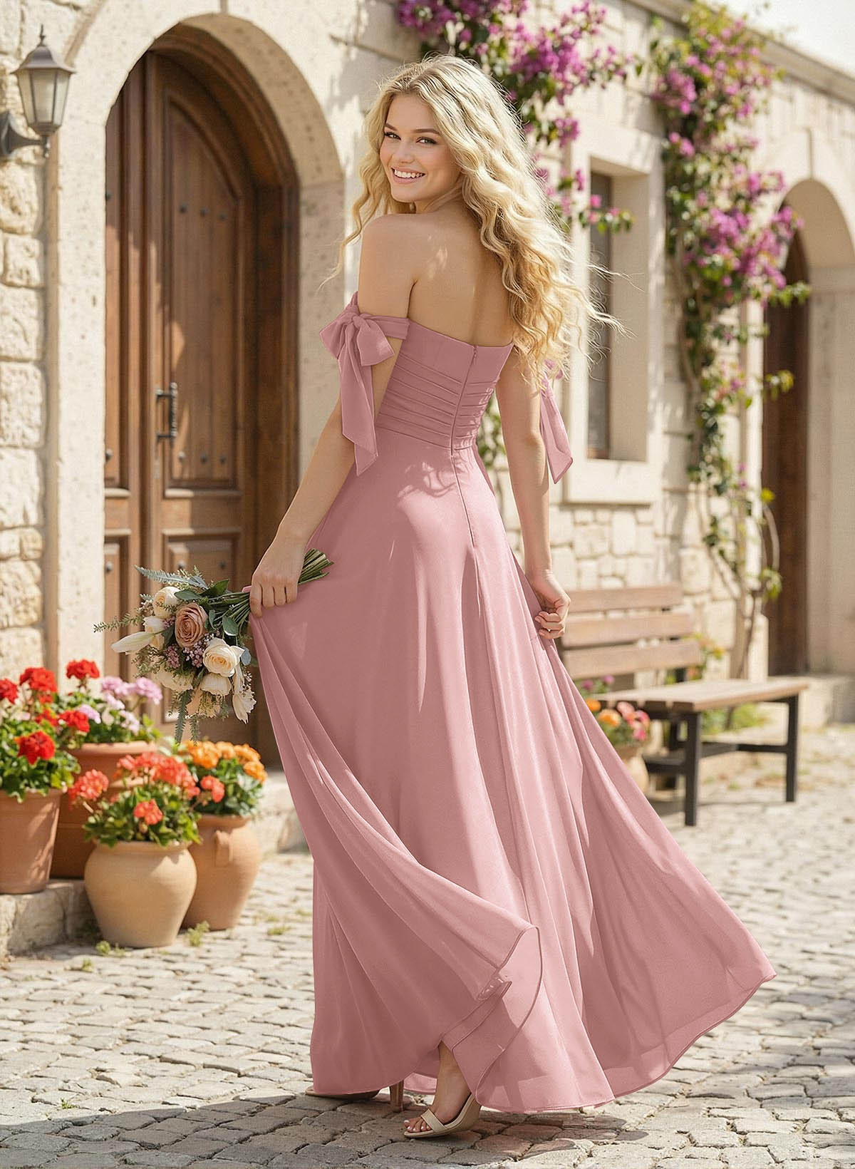 A-Line Square Neckline Sleeveless Floor-Length Chiffon Bridesmaid Dresses With Split Front, product image 116