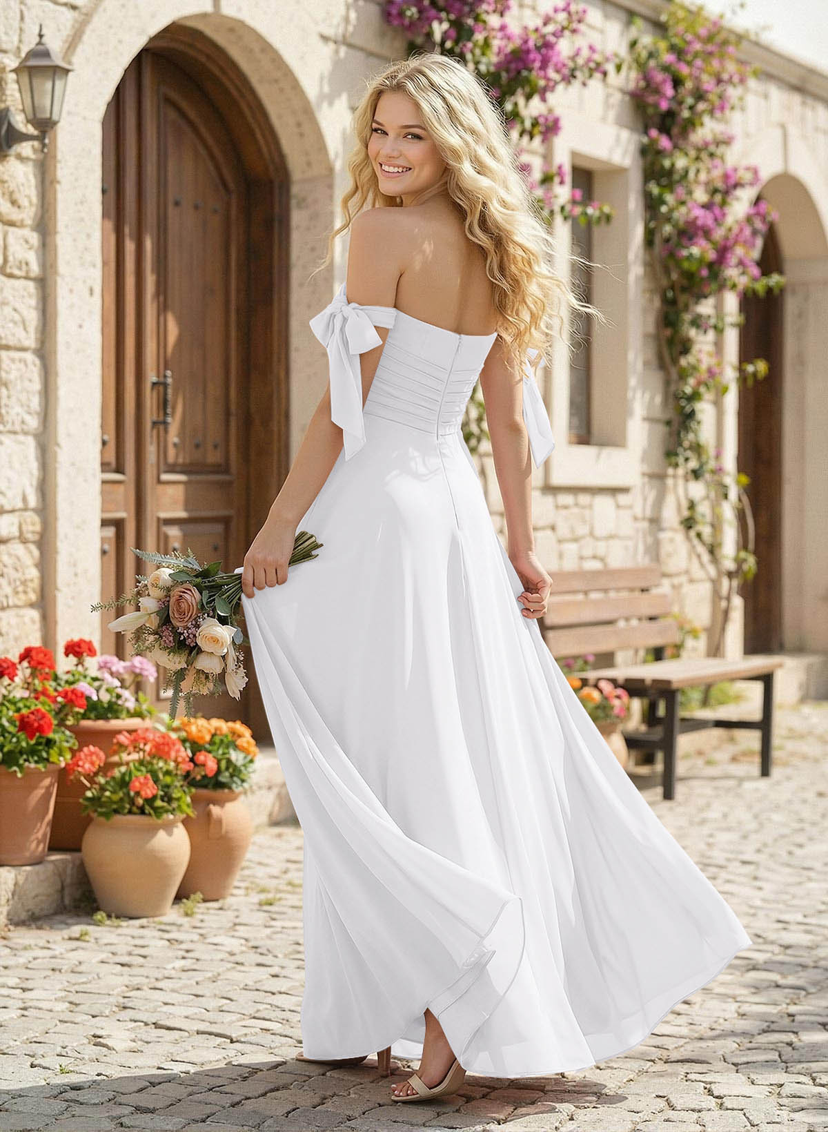 A-Line Square Neckline Sleeveless Floor-Length Chiffon Bridesmaid Dresses With Split Front, product image 224