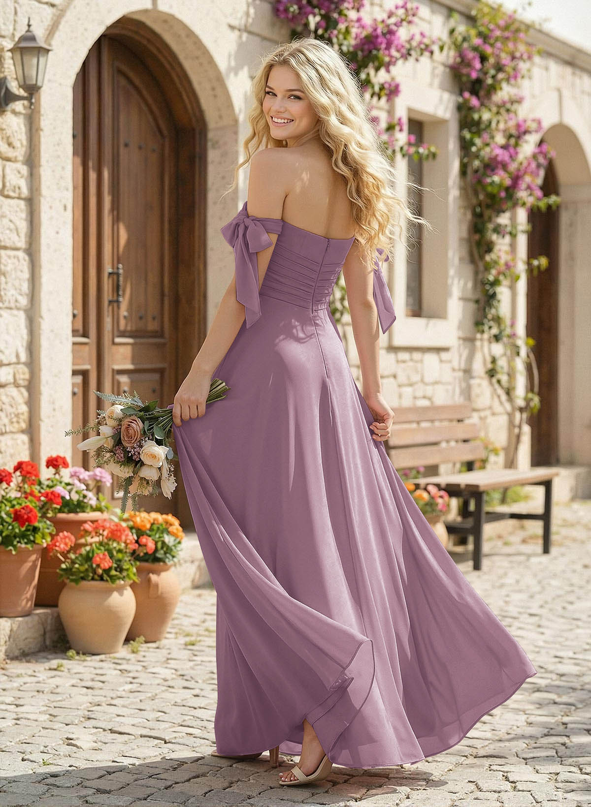 A-Line Square Neckline Sleeveless Floor-Length Chiffon Bridesmaid Dresses With Split Front, product image 112